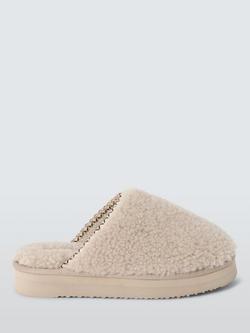 John Lewis Curly Shearling Trim Mule Slippers, Taupe, Taupe