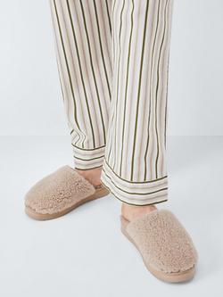 John Lewis Curly Shearling Trim Mule Slippers, Taupe - view 2, Taupe