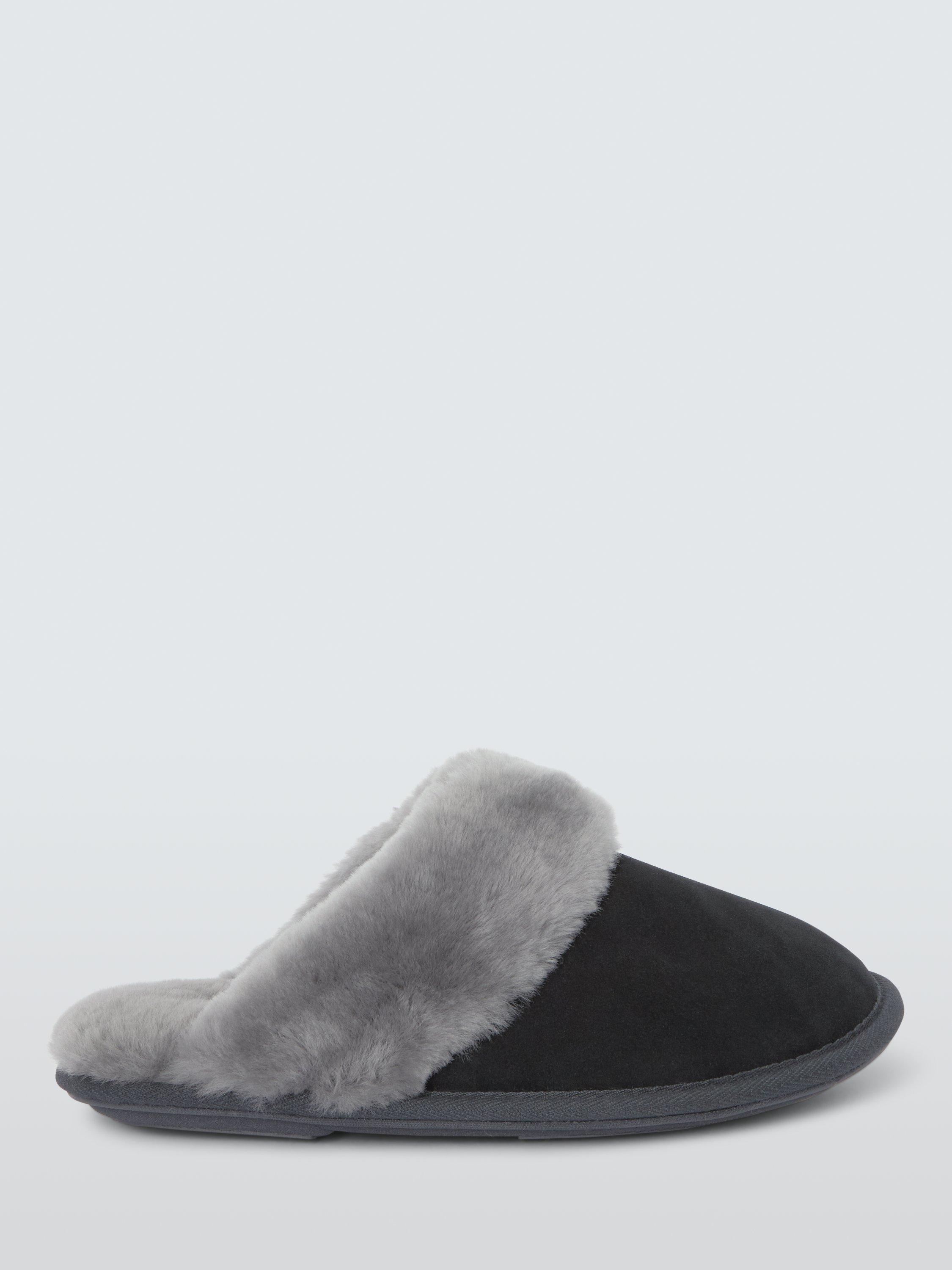 Product image 1 of 5, which shows John Lewis Sheepskin Mule Slippers, Black/Grey, 3