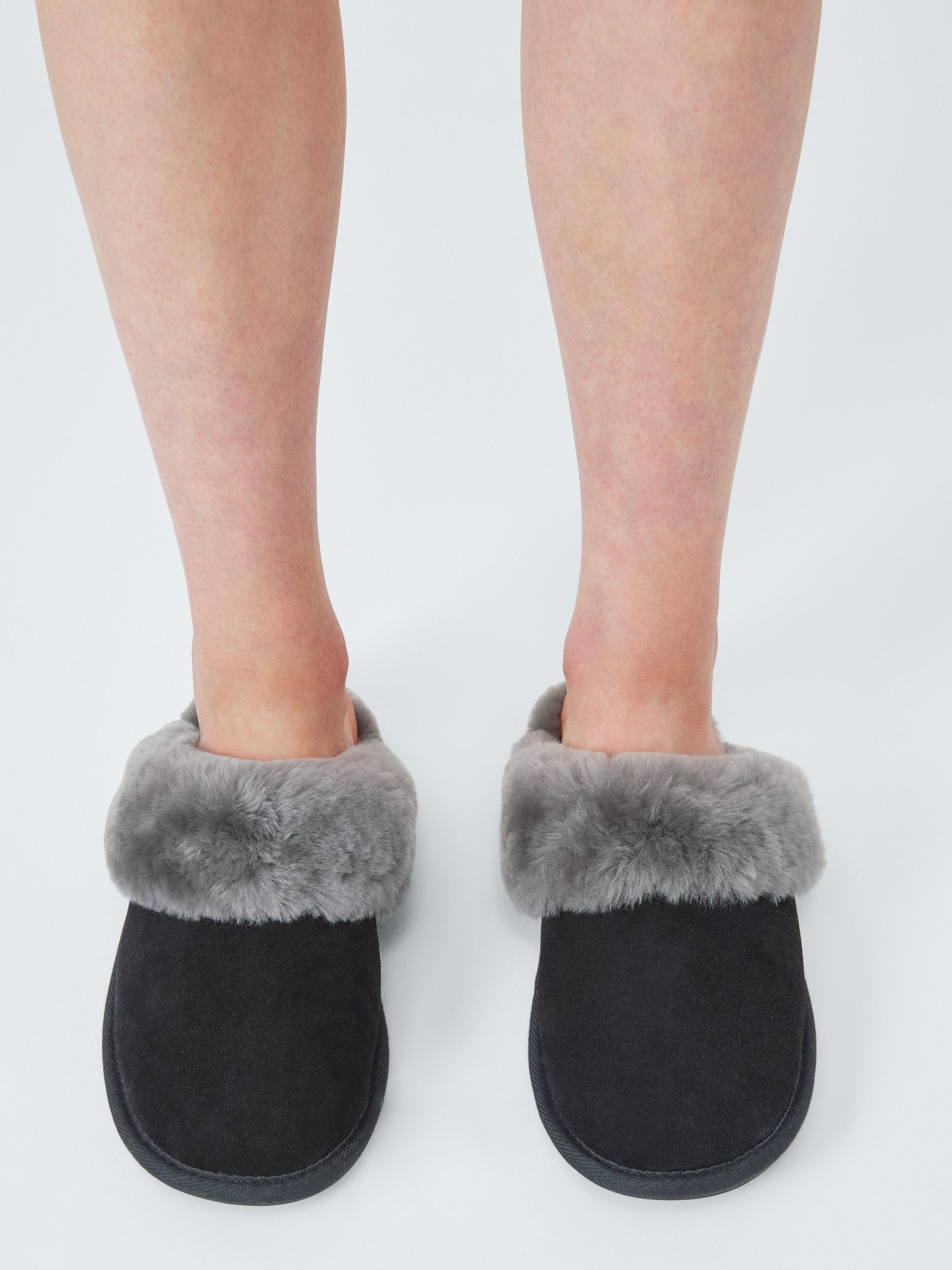 Product image 2 of 5, which shows John Lewis Sheepskin Mule Slippers, Black/Grey, 3
