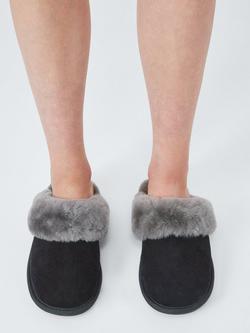 John Lewis Sheepskin Mule Slippers, Black/Grey - view 2, Black/Grey