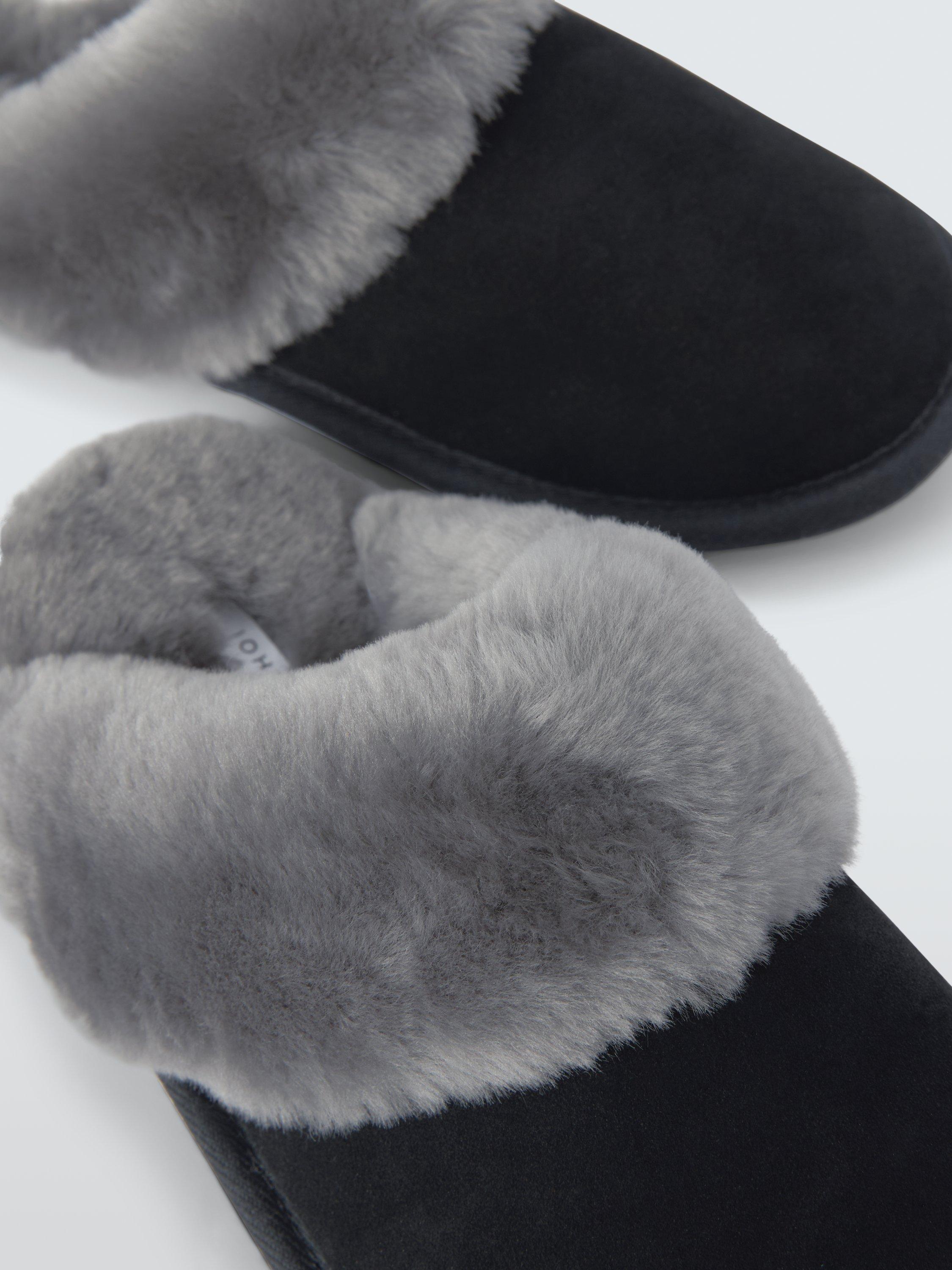 Product image 4 of 5, which shows John Lewis Sheepskin Mule Slippers, Black/Grey, 3
