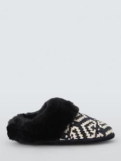 John Lewis Chenille Monochrome Mule Slippers, Black/White, Black/White