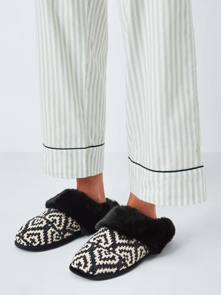 John Lewis Chenille Monochrome Mule Slippers, Black/White - view 2, Black/White
