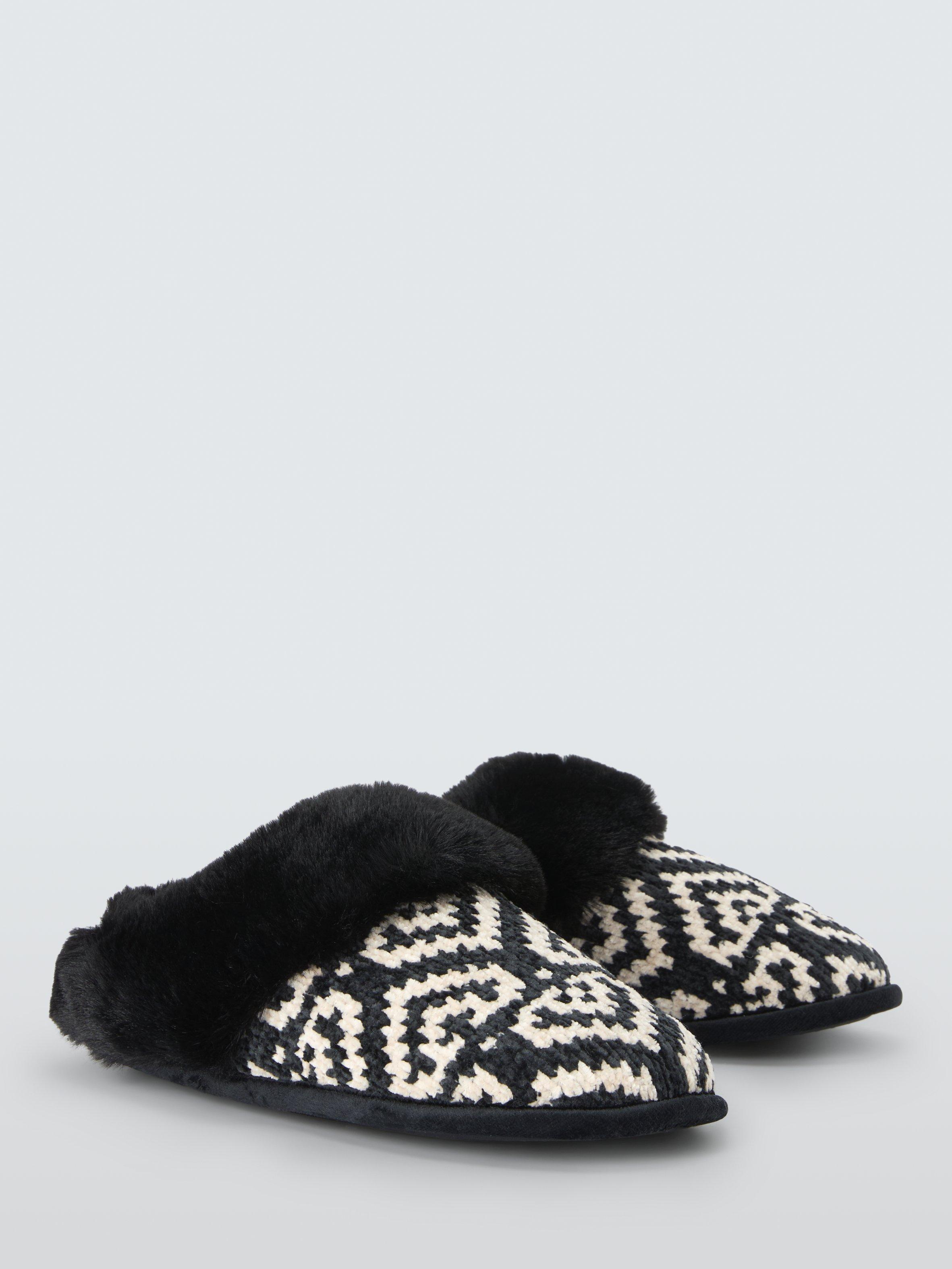 Product image 3 of 5, which shows John Lewis Chenille Monochrome Mule Slippers, Black/White, S