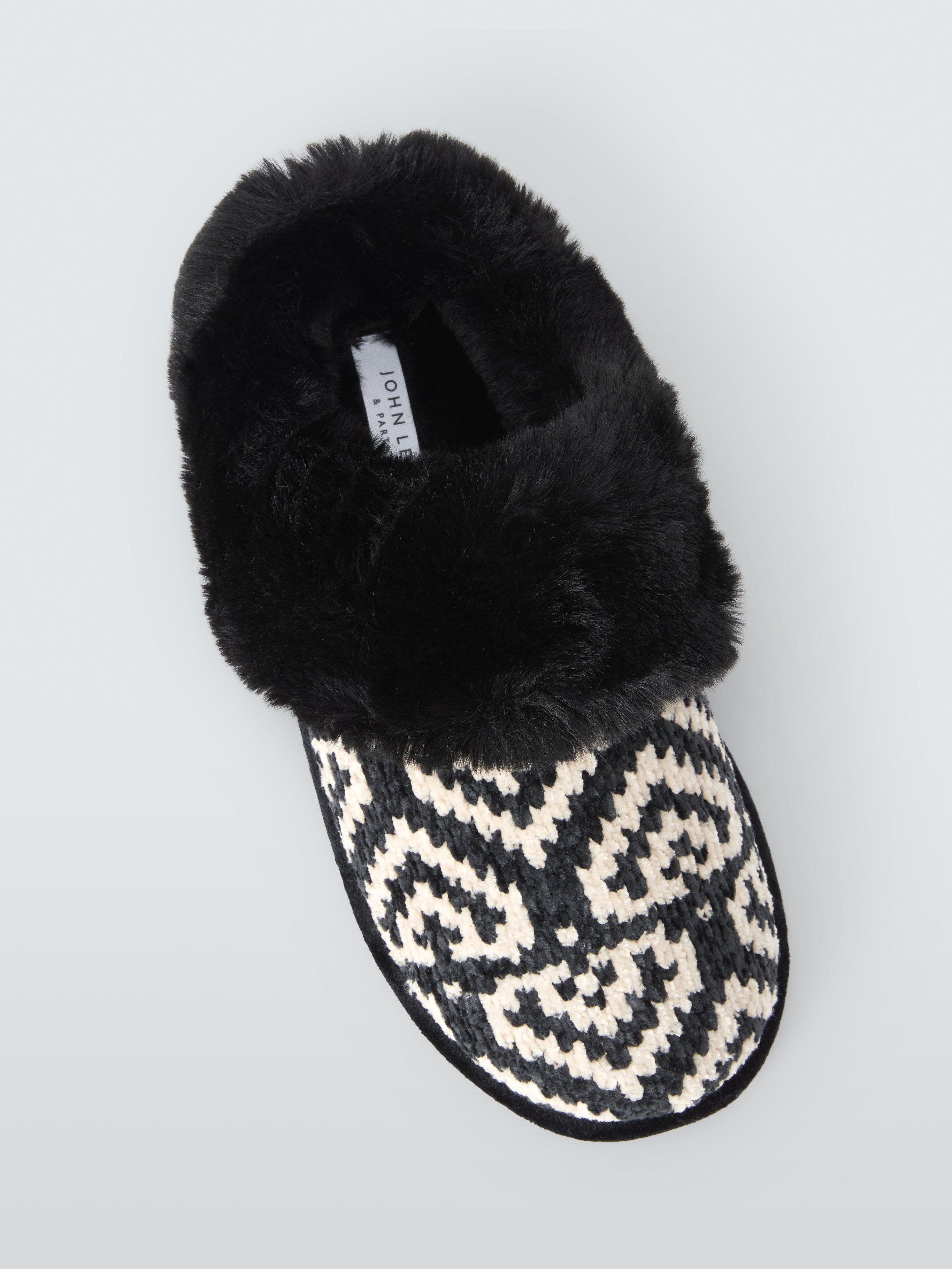 Product image 5 of 5, which shows John Lewis Chenille Monochrome Mule Slippers, Black/White, S