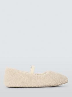 John Lewis Borg Mary-Jane Square Toe Ballerina Slippers, Cream, Cream