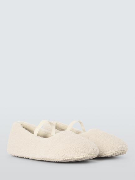 John Lewis Borg Mary-Jane Square Toe Ballerina Slippers, Cream - view 2, Cream