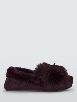 John Lewis Faux Fur Tab Moccasin Slippers, Plum