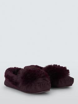 John Lewis Faux Fur Tab Moccasin Slippers - view 2, Plum