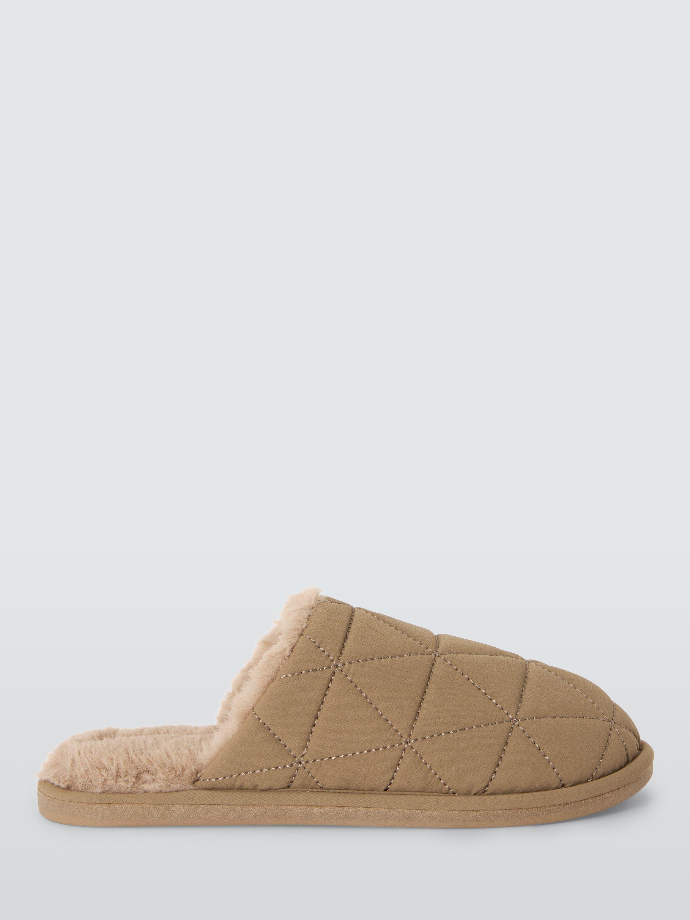 Product image 1 of 4, which shows John Lewis Triangle Quilted Mule Slippers, Taupe, 3