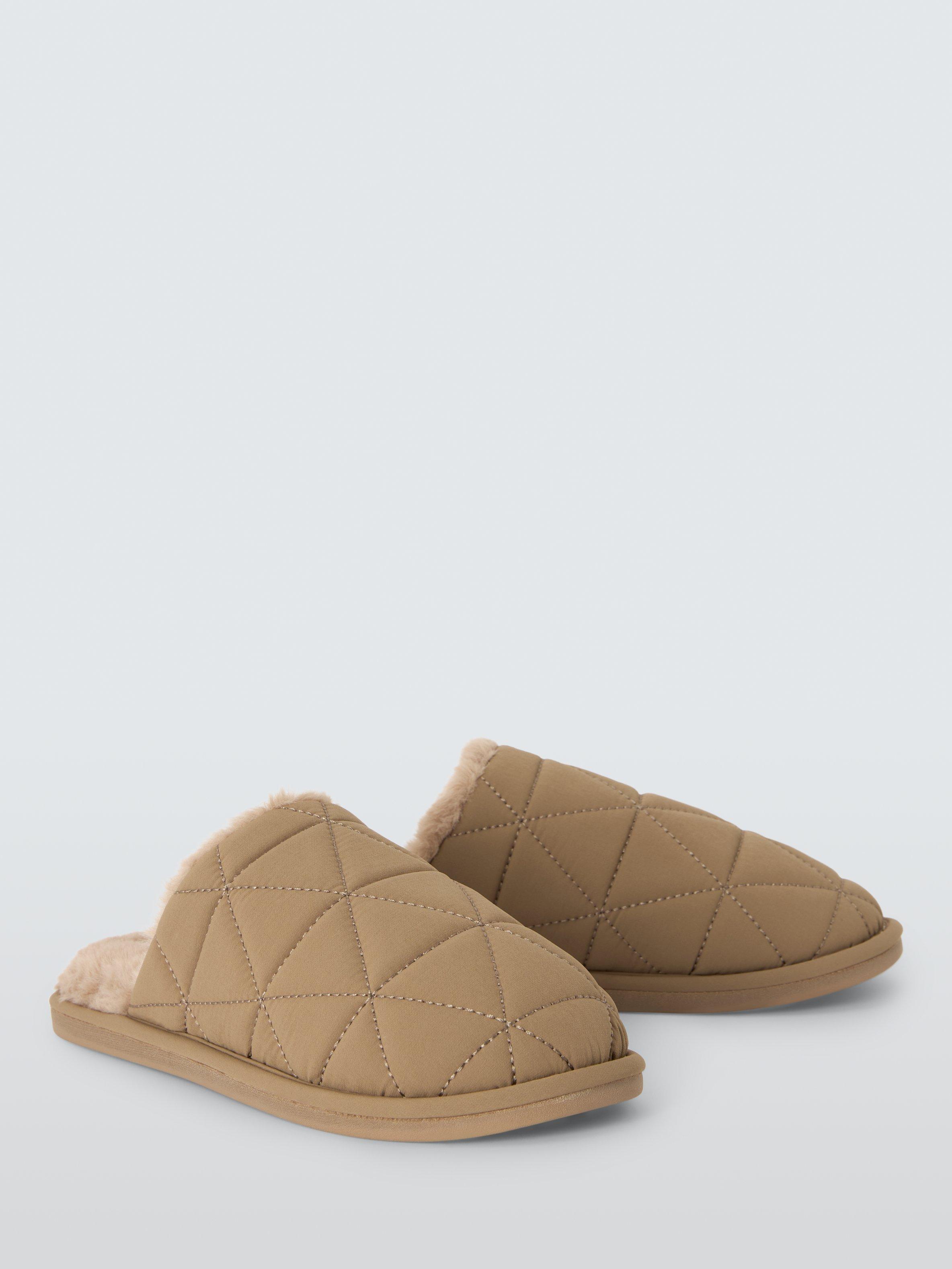 Product image 2 of 4, which shows John Lewis Triangle Quilted Mule Slippers, Taupe, 3