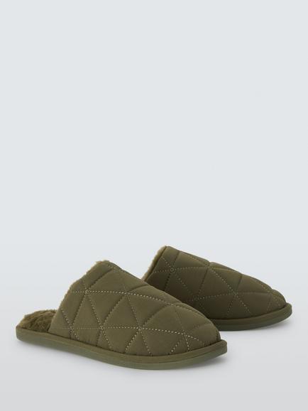 John Lewis Triangle Quilted Mule Slippers - view 2, Khaki