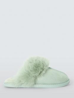 Microsuede Fluffy Faux Fur Mule Slippers, Mint