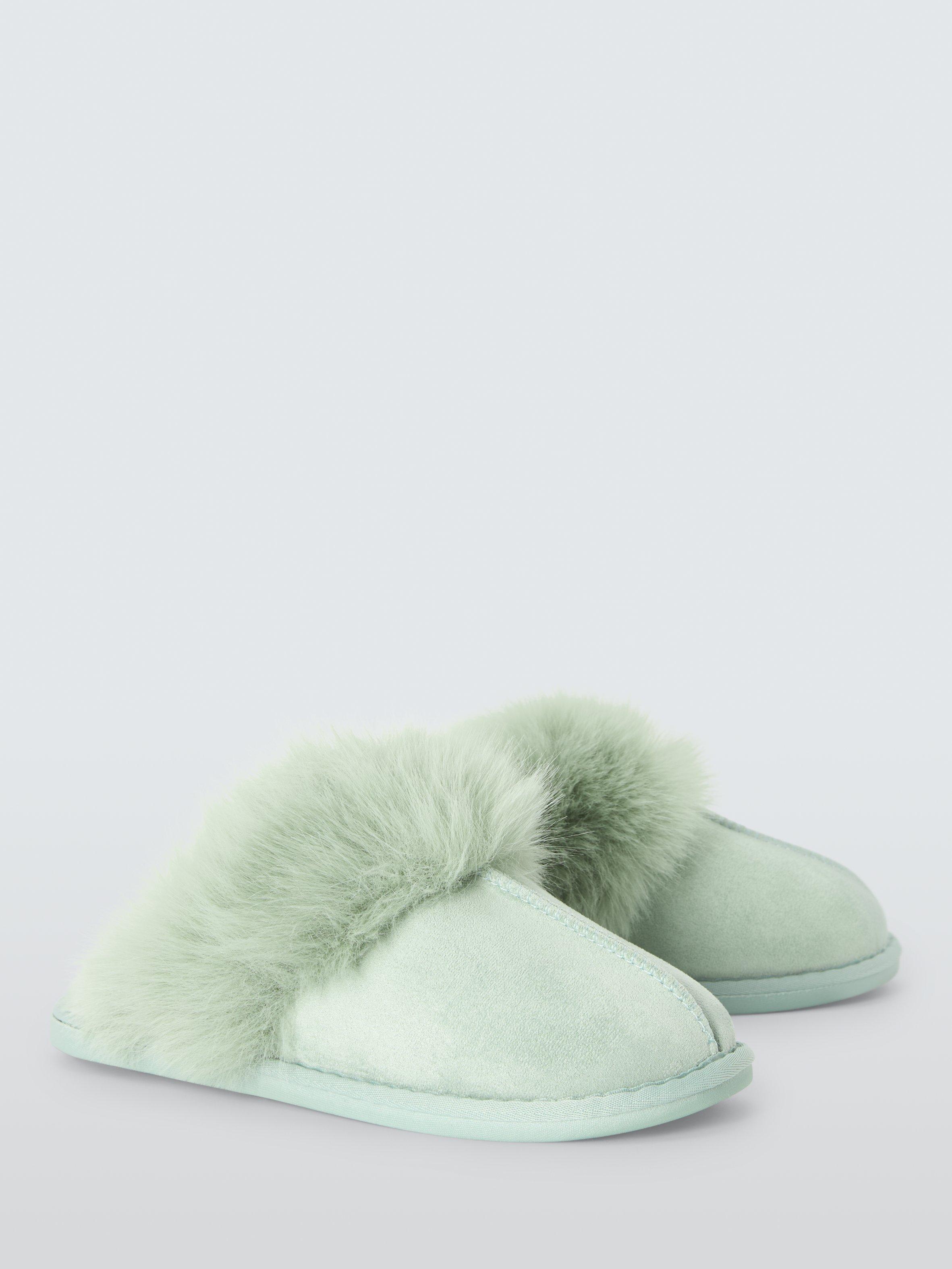 Product image 2 of 4, which shows Microsuede Fluffy Faux Fur Mule Slippers, Mint, S