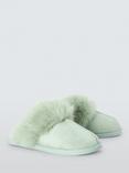Microsuede Fluffy Faux Fur Mule Slippers, Mint