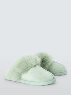 Microsuede Fluffy Faux Fur Mule Slippers - view 2, Mint