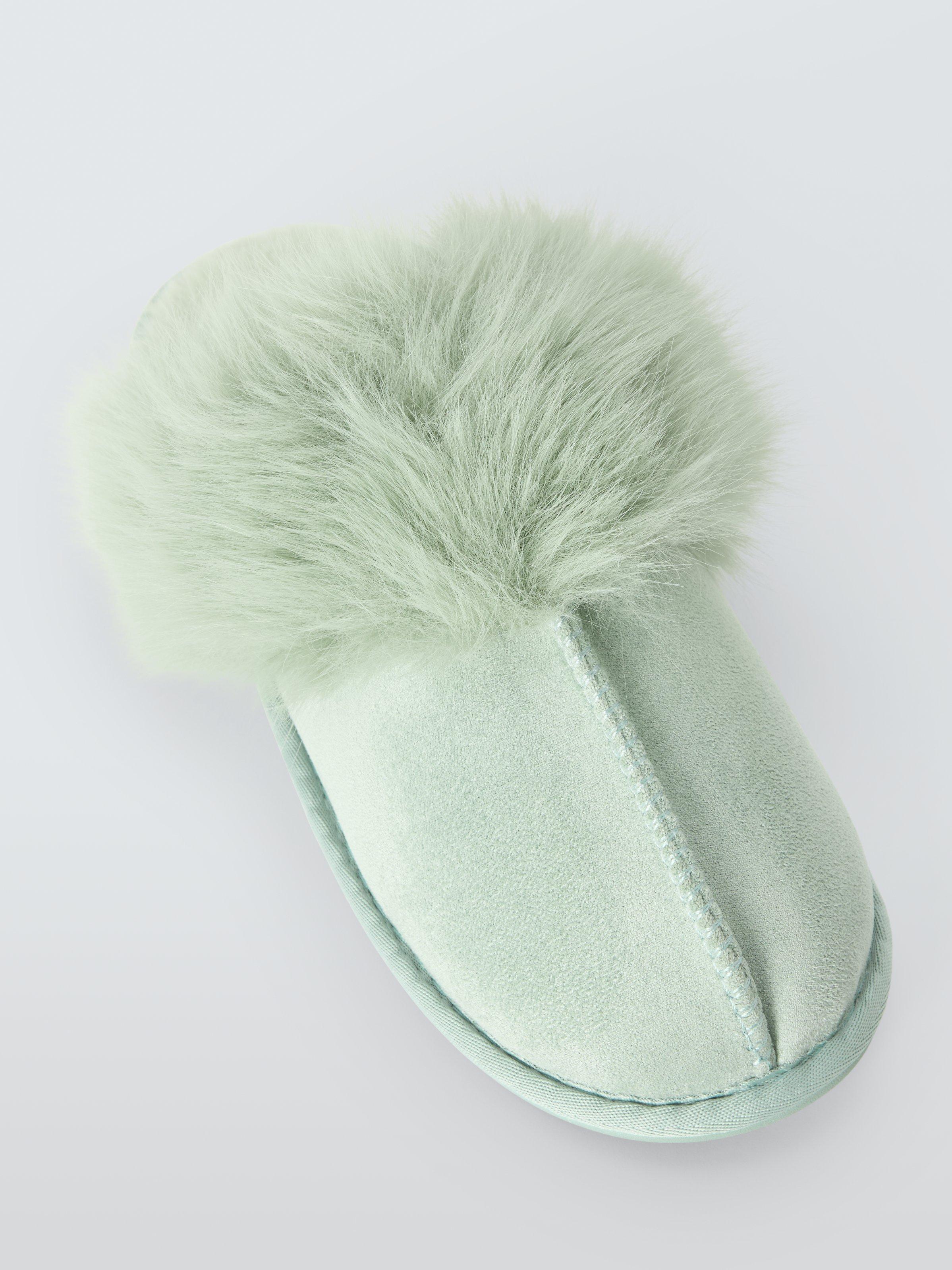 Product image 3 of 4, which shows Microsuede Fluffy Faux Fur Mule Slippers, Mint, S