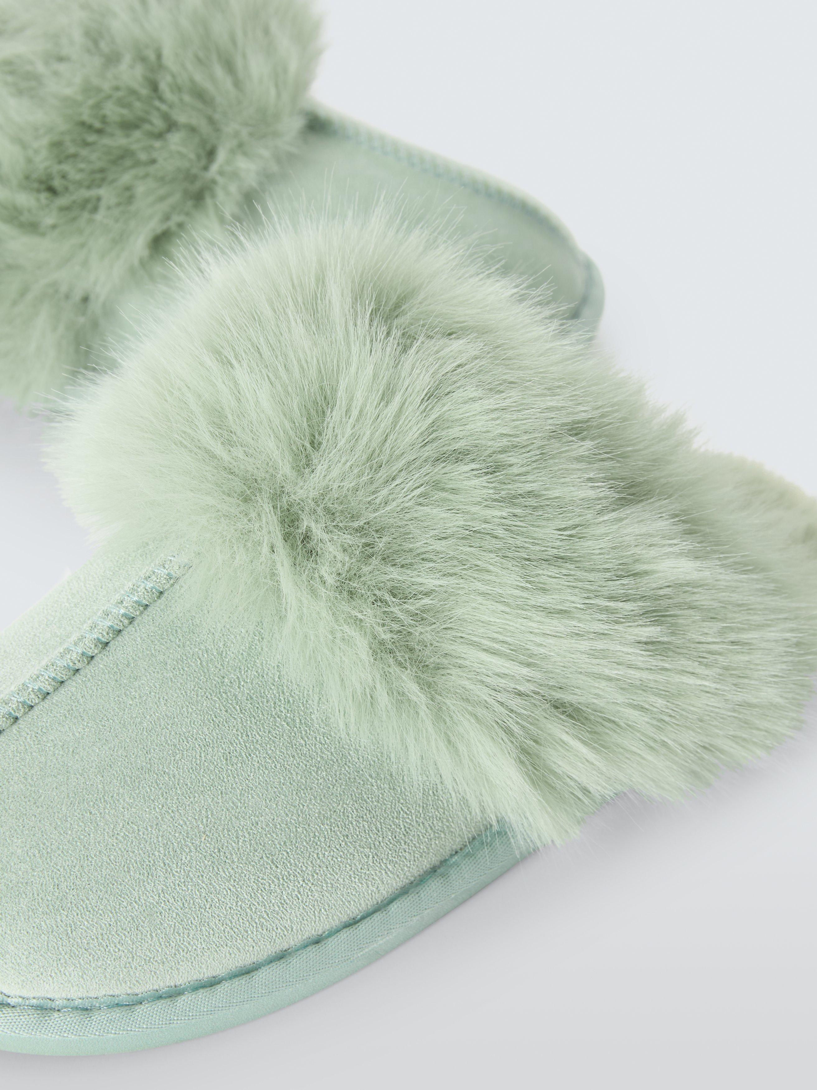 Product image 4 of 4, which shows Microsuede Fluffy Faux Fur Mule Slippers, Mint, S