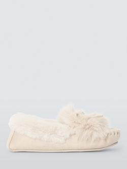 John Lewis Faux Fur Tab Moccasin Slippers, Beige