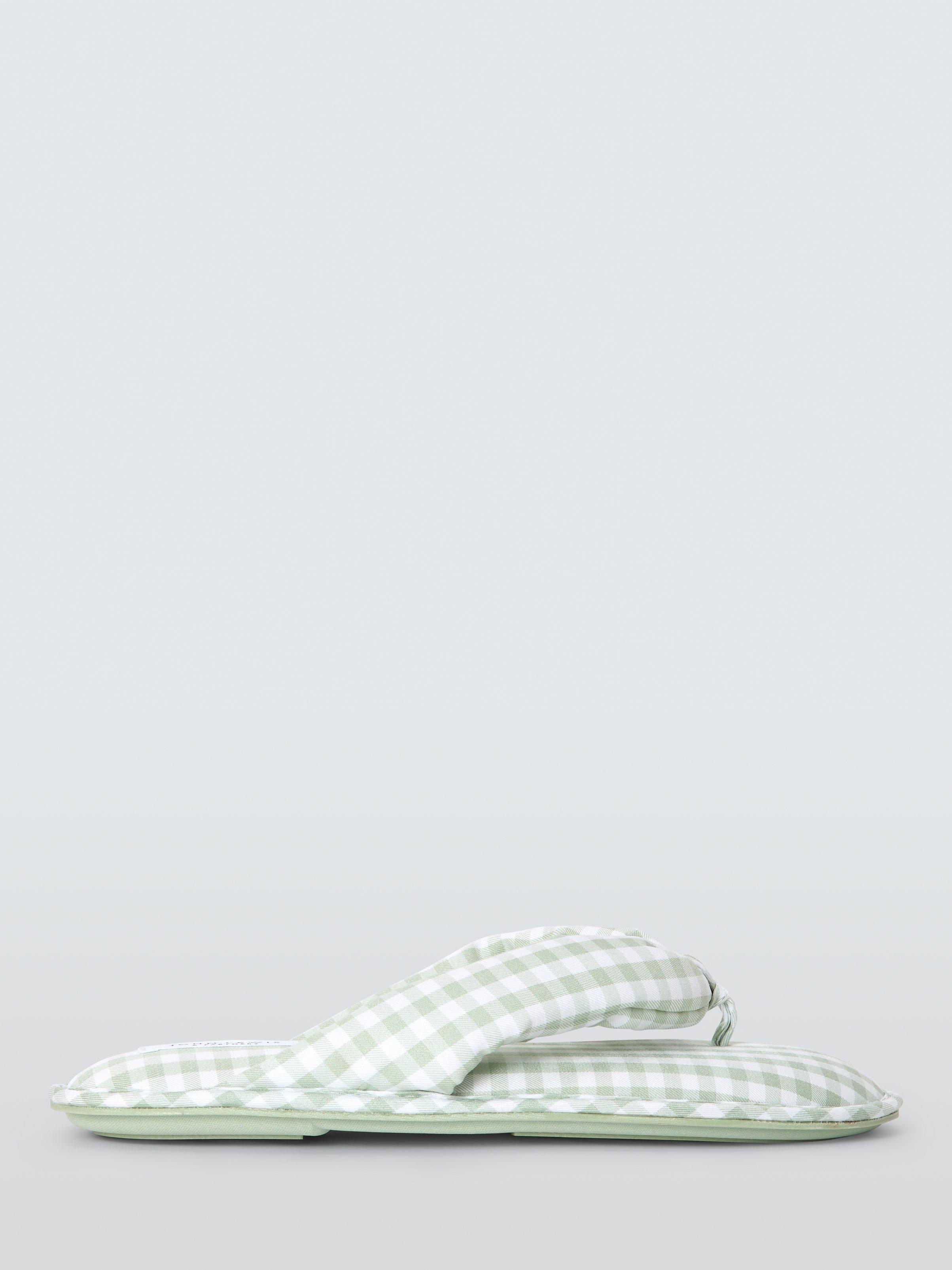 Product image 1 of 4, which shows John Lewis Puffy Gingham Toe Post Slippers, Green/White, 3
