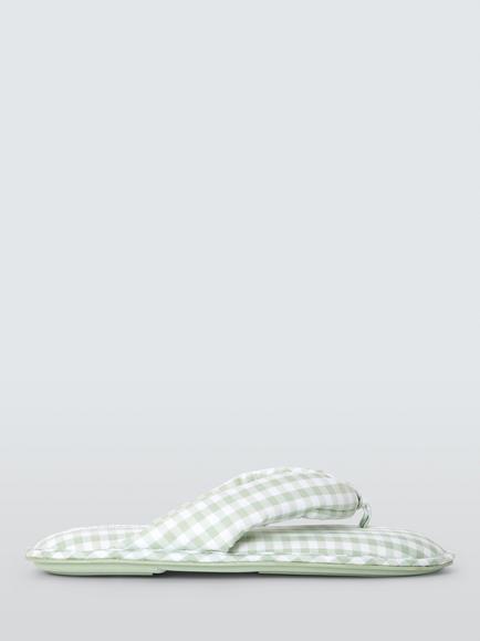 John Lewis Puffy Gingham Toe Post Slippers, Green/White, Green/White