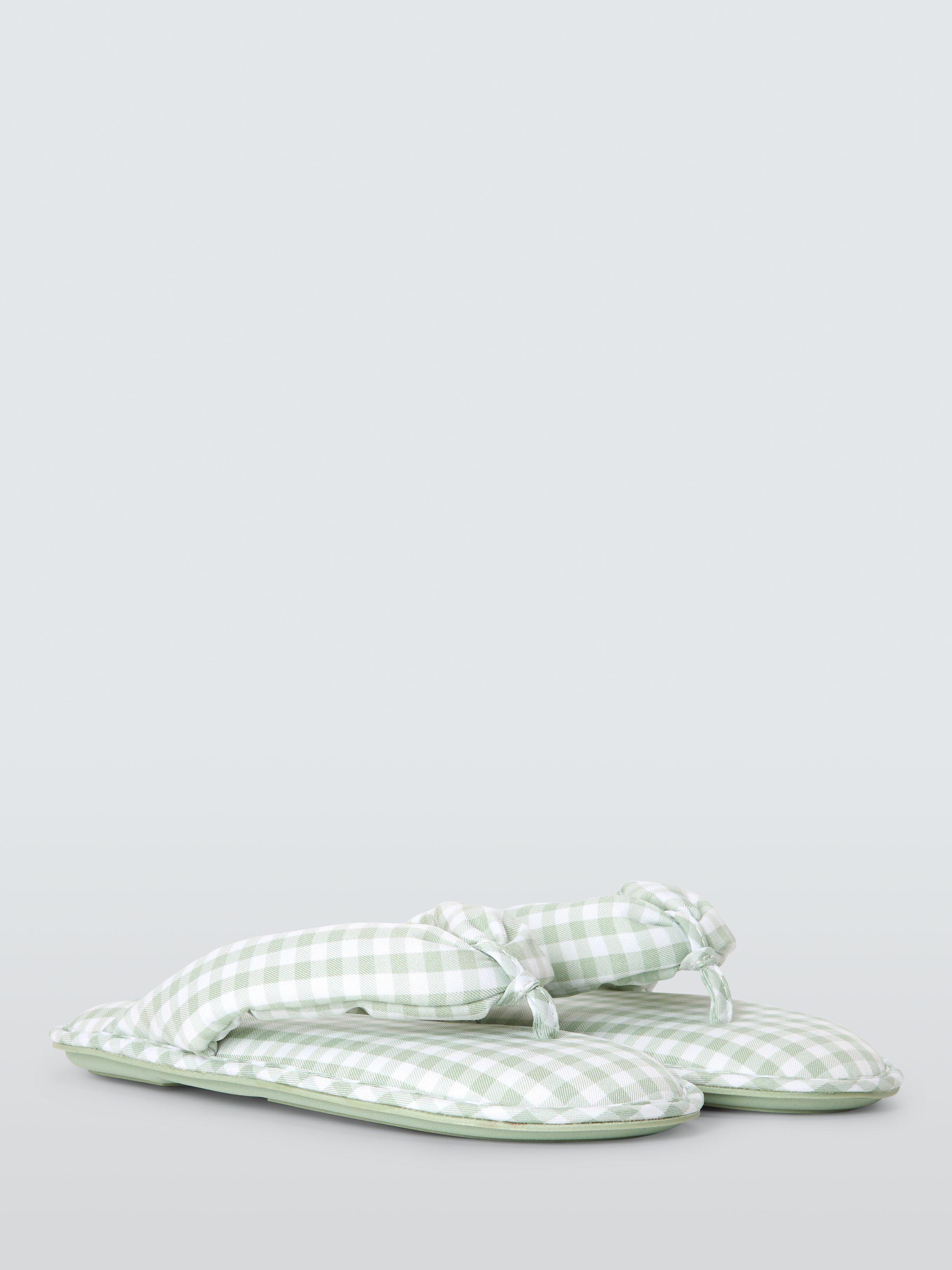 Product image 2 of 4, which shows John Lewis Puffy Gingham Toe Post Slippers, Green/White, 3