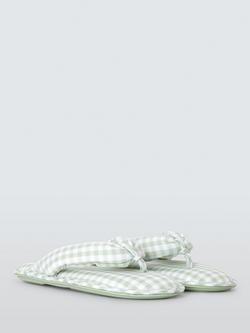 John Lewis Puffy Gingham Toe Post Slippers, Green/White - view 2, Green/White
