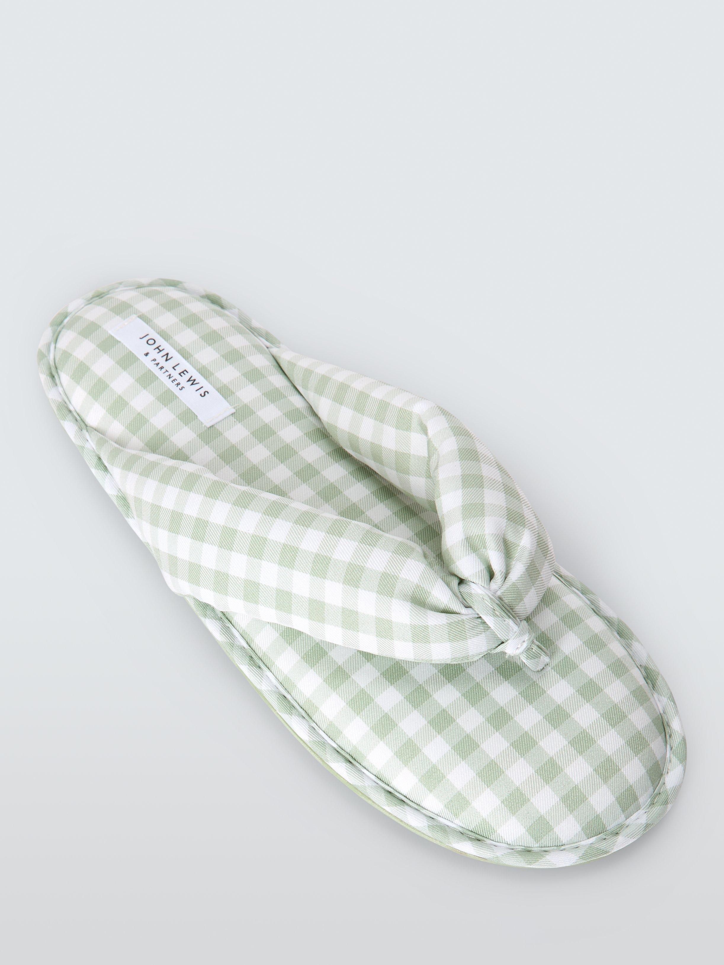 Product image 4 of 4, which shows John Lewis Puffy Gingham Toe Post Slippers, Green/White, 3