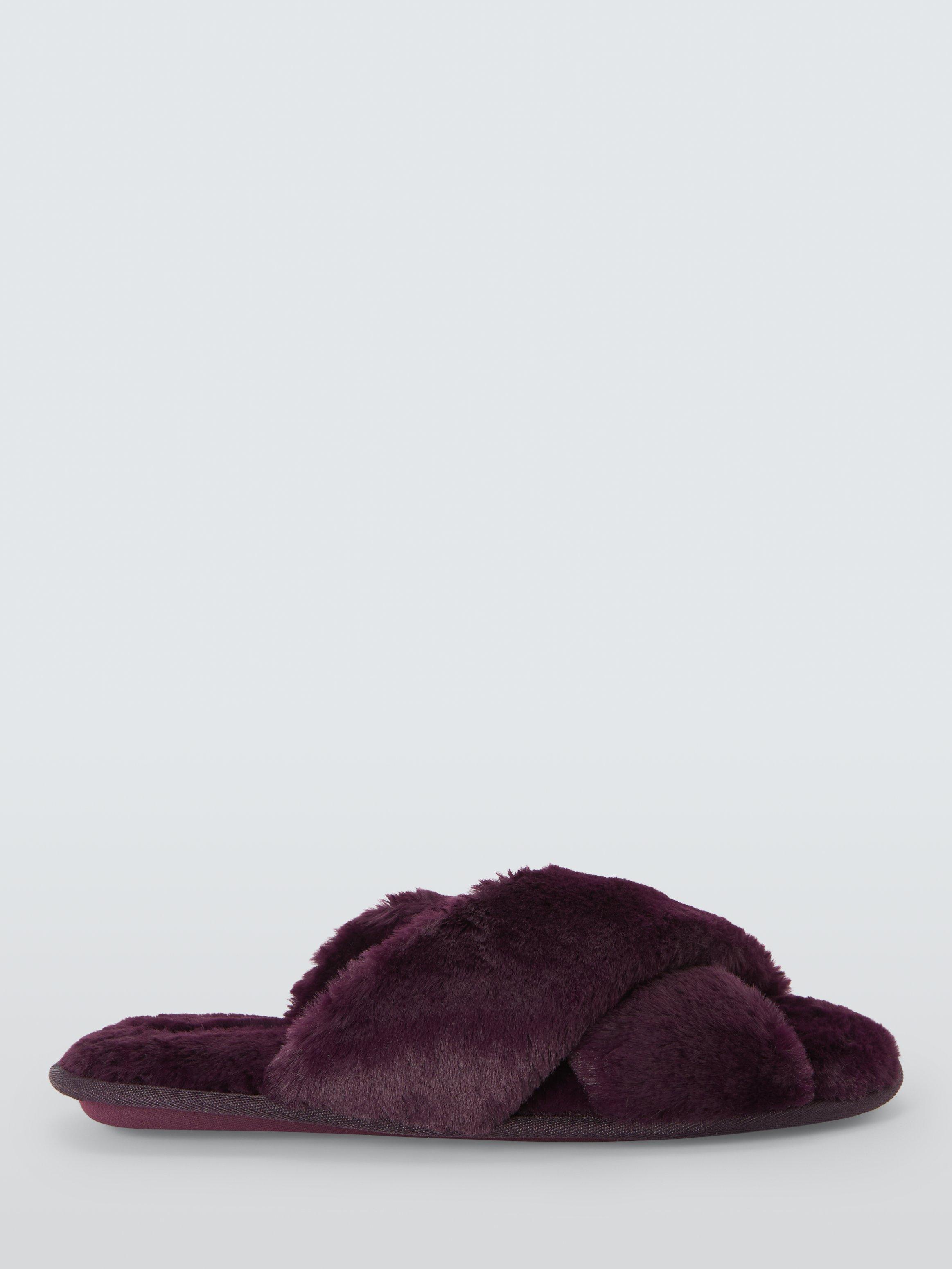John Lewis Recycled Faux Fur Cross Strap Slider Slippers, Plum