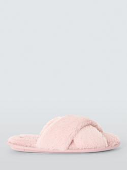 John Lewis Recycled Faux Fur Cross Strap Slider Slippers, Pink
