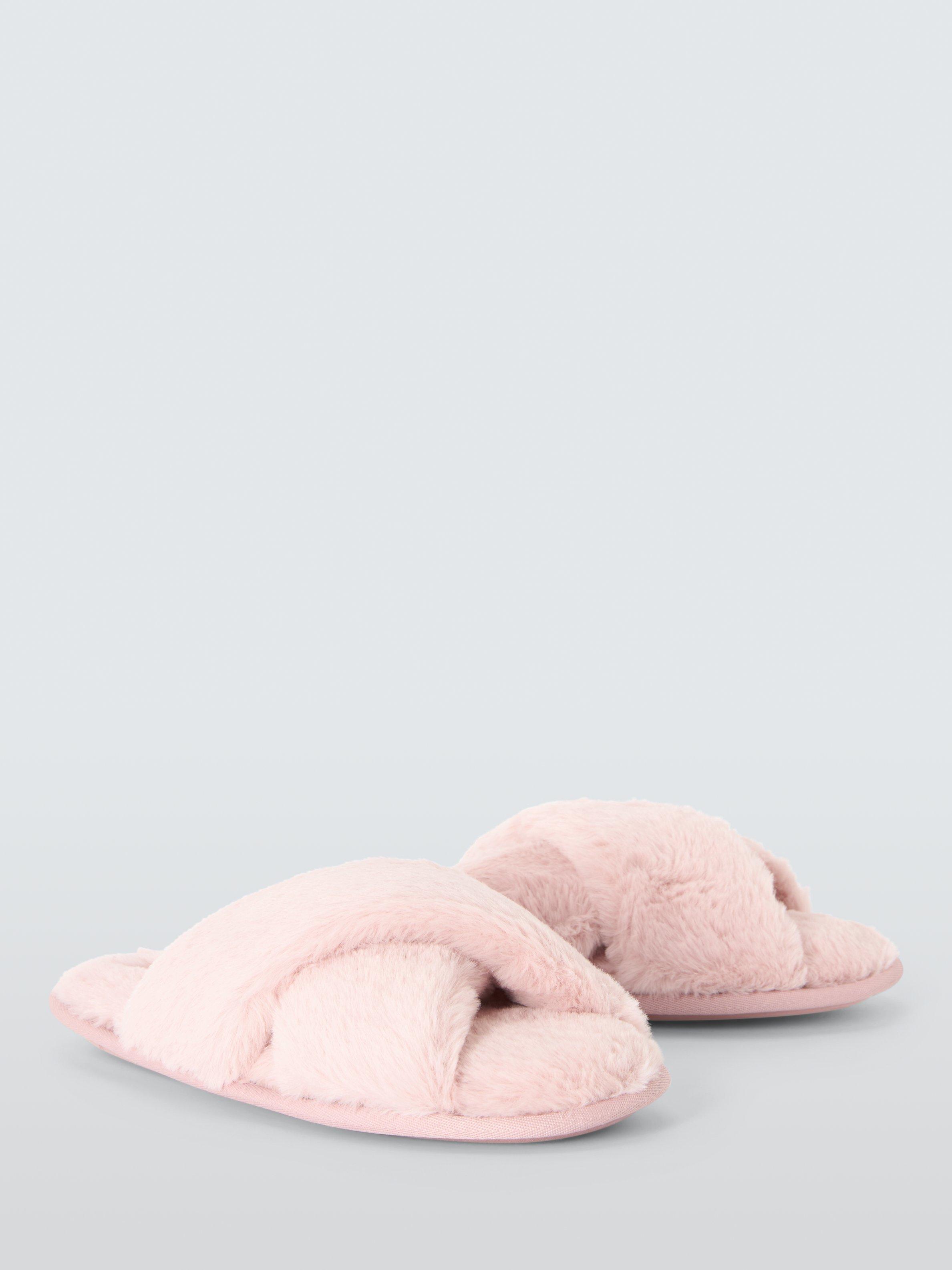 John Lewis Recycled Faux Fur Cross Strap Slider Slippers, Pink