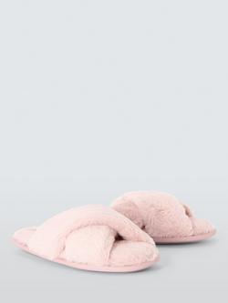 John Lewis Recycled Faux Fur Cross Strap Slider Slippers - view 2, Pink