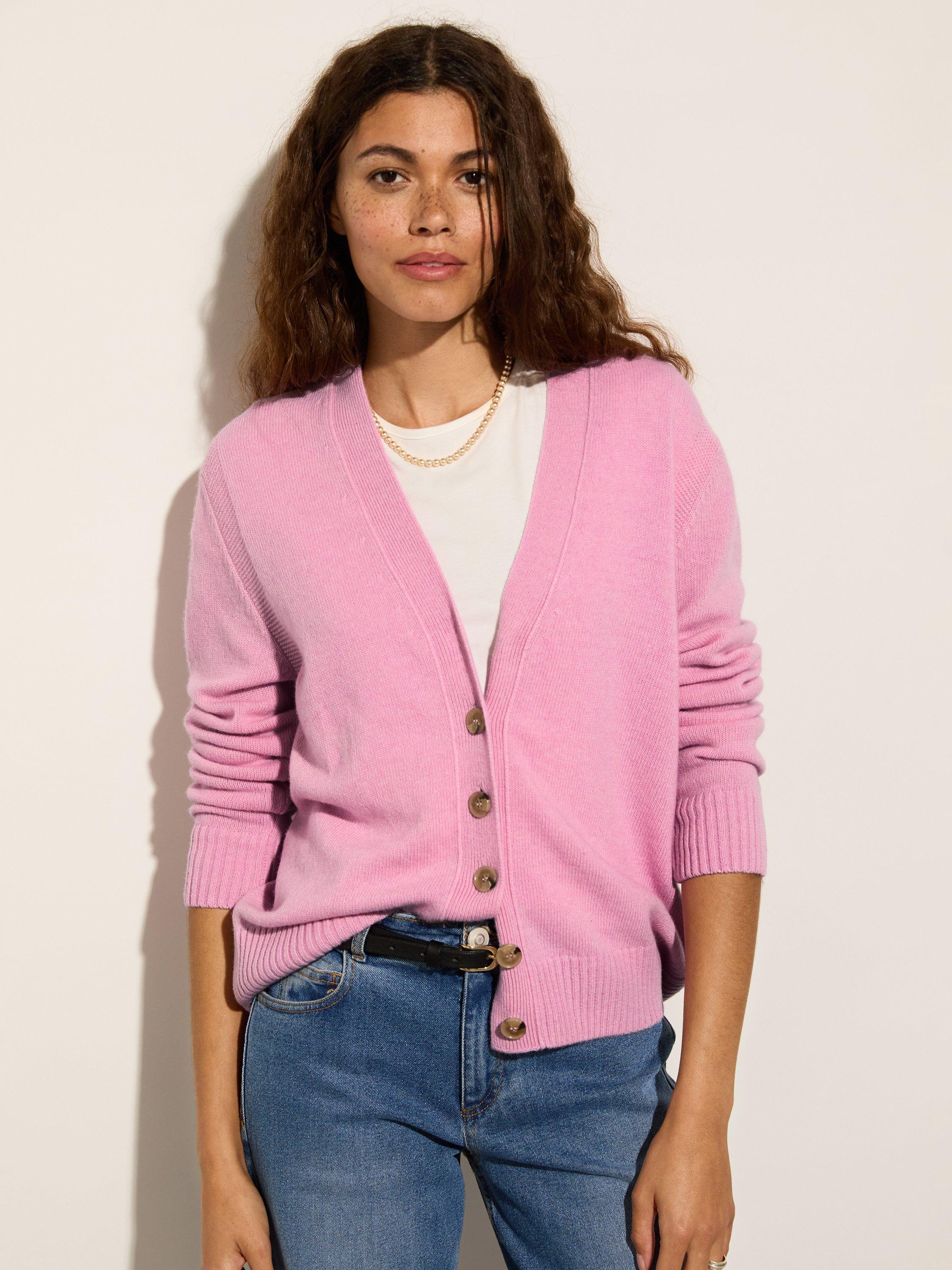 Product image 2 of 4, which shows Baukjen Celine V-Neck Wool Rich Cardigan, Blossom, 10