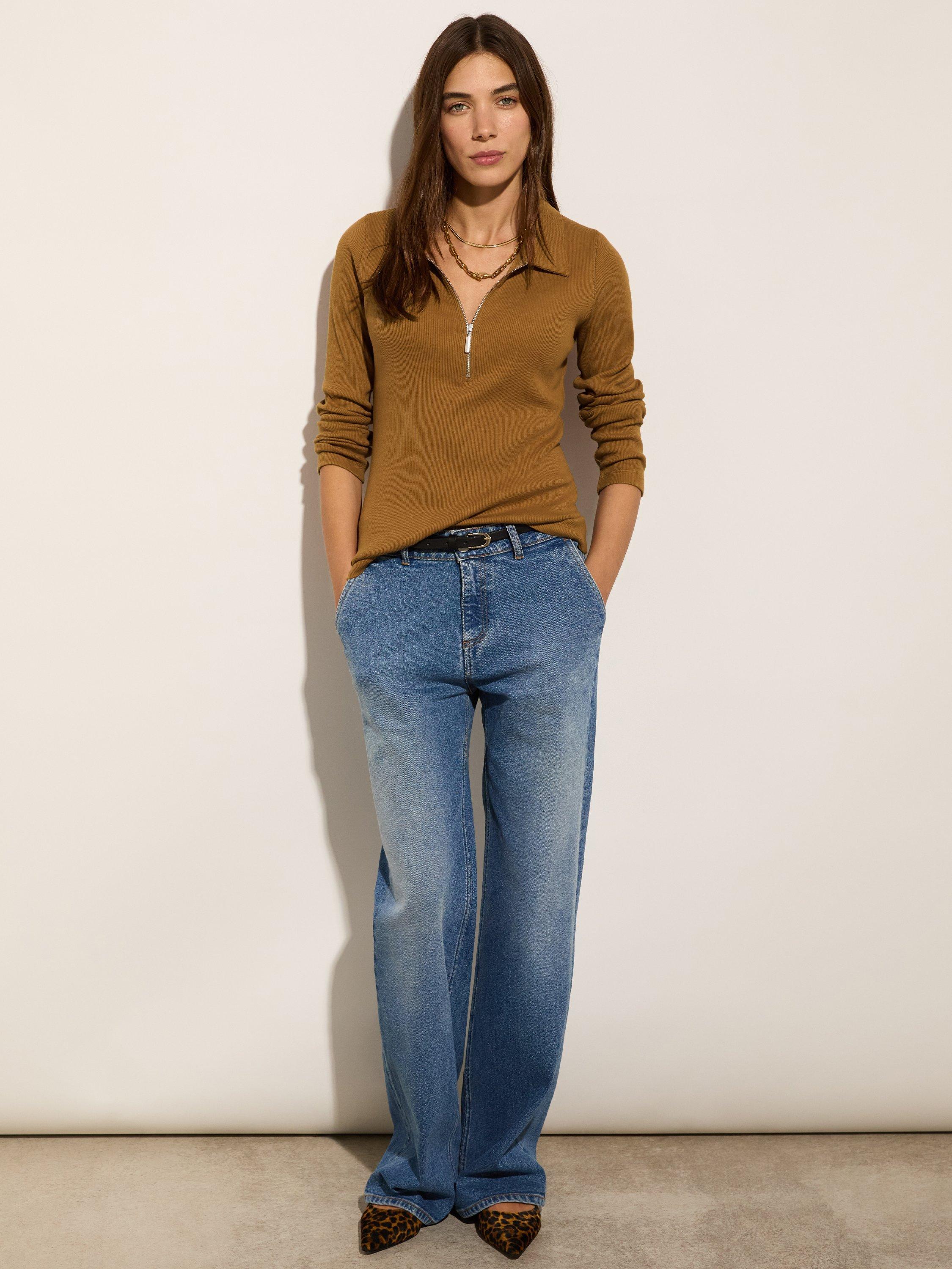 Product image 3 of 4, which shows Baukjen Zip Collar Pure Organic Cotton Top, Camel, 6