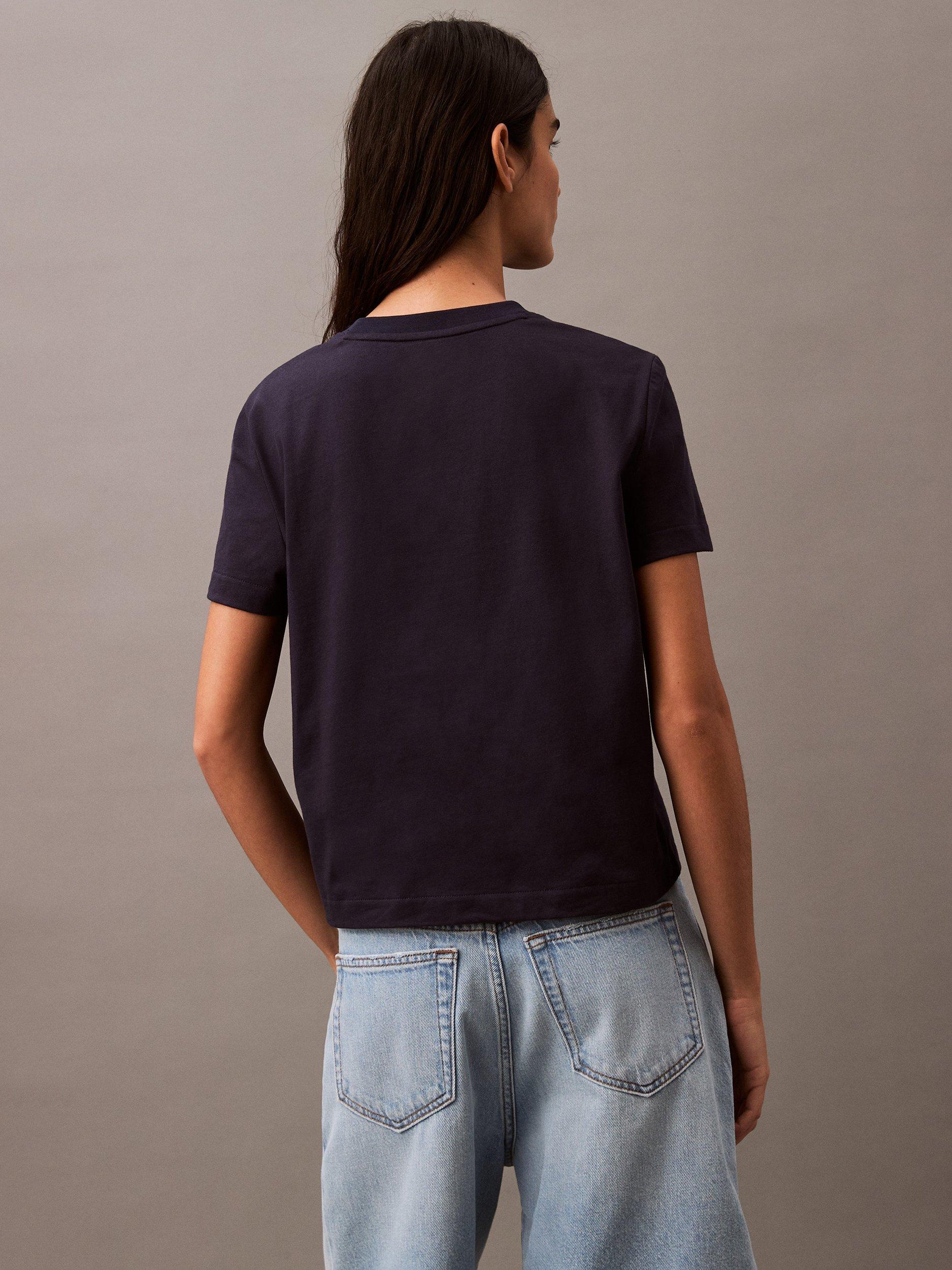 Product image 2 of 5, which shows Calvin Klein Script Logo Crew Neck T-Shirt, Baritone Blue, XS