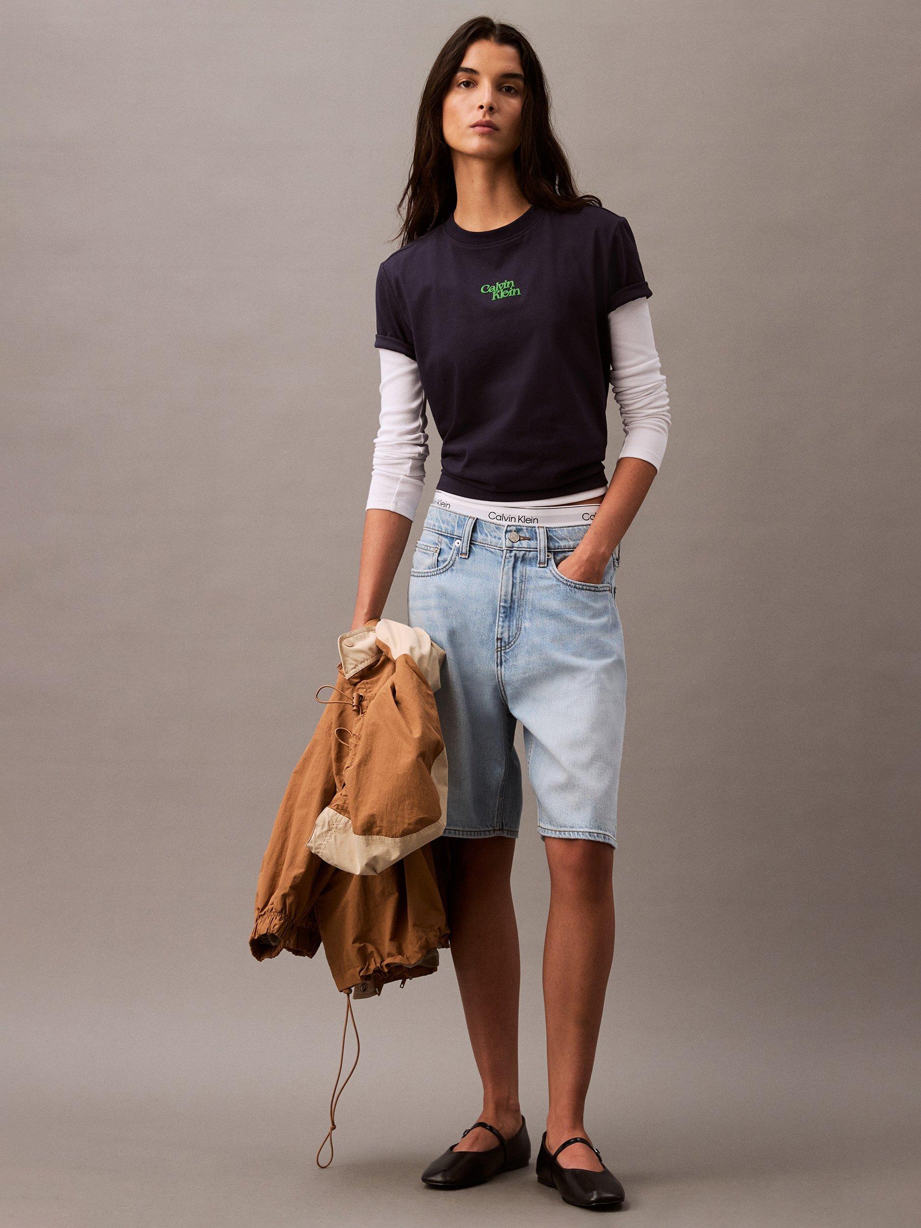Product image 3 of 5, which shows Calvin Klein Script Logo Crew Neck T-Shirt, Baritone Blue, XS