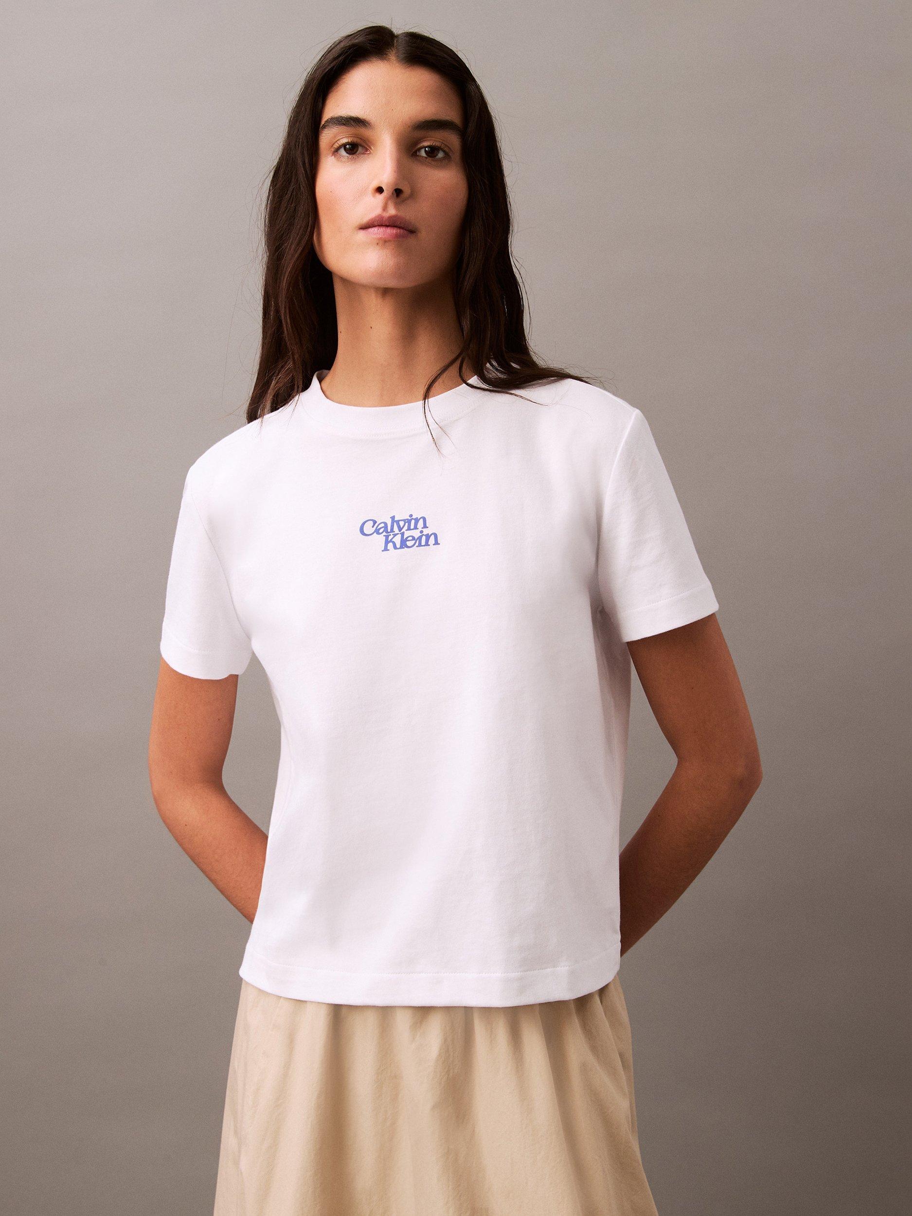 Product image 1 of 5, which shows Calvin Klein Jeans Cotton Fit Short Sleeve Logo T-Shirt, Brilliant White, M