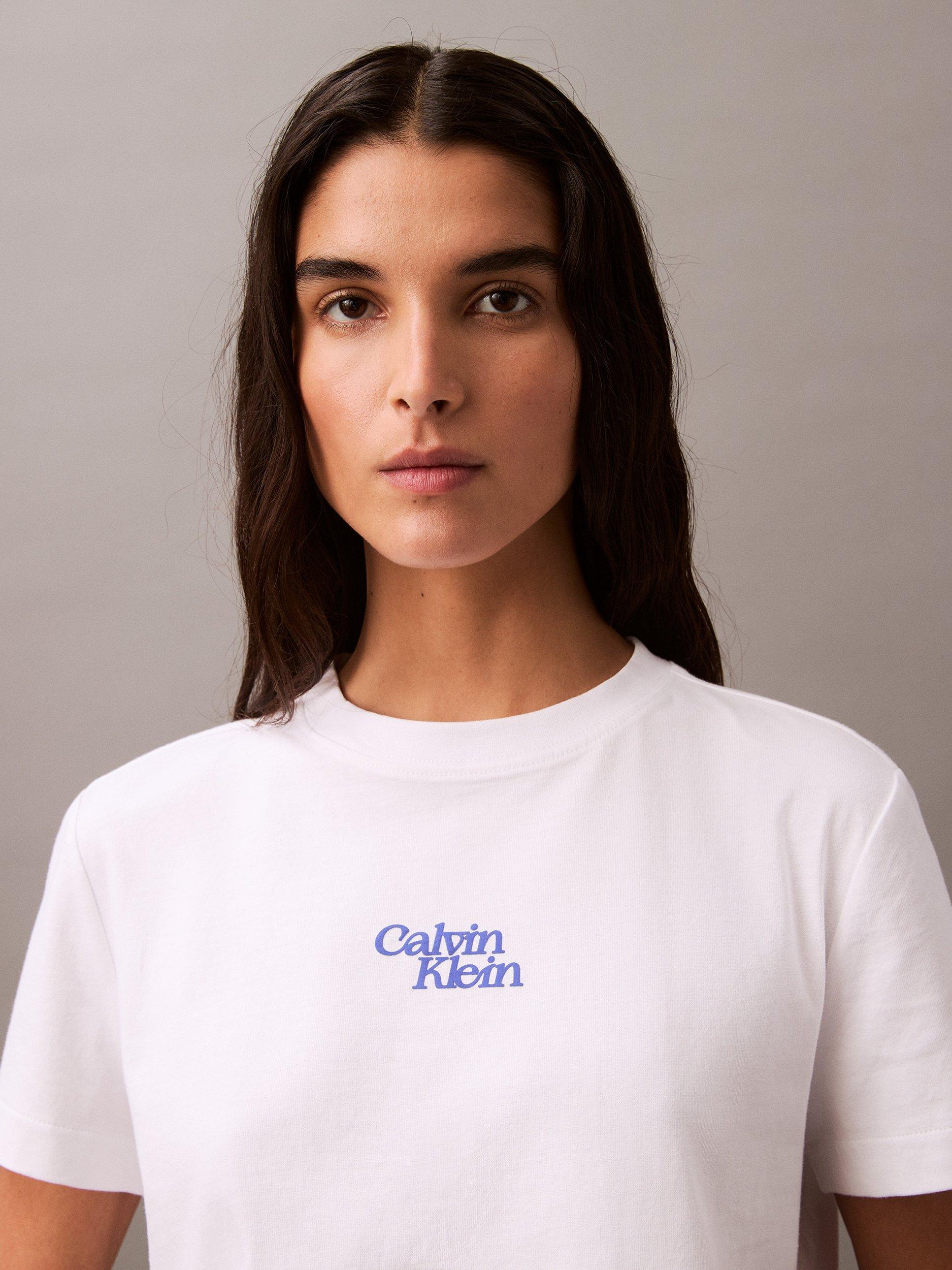 Product image 5 of 5, which shows Calvin Klein Jeans Cotton Fit Short Sleeve Logo T-Shirt, Brilliant White, M