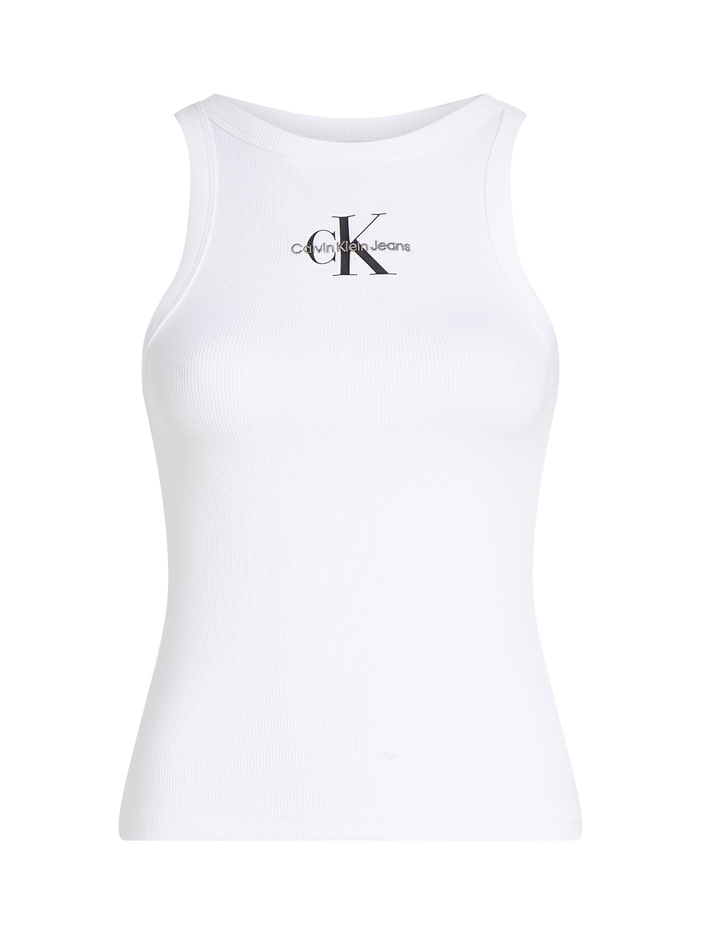 Product image 5 of 6, which shows Calvin Klein Monogram Logo Rib Tank Top, White, XS