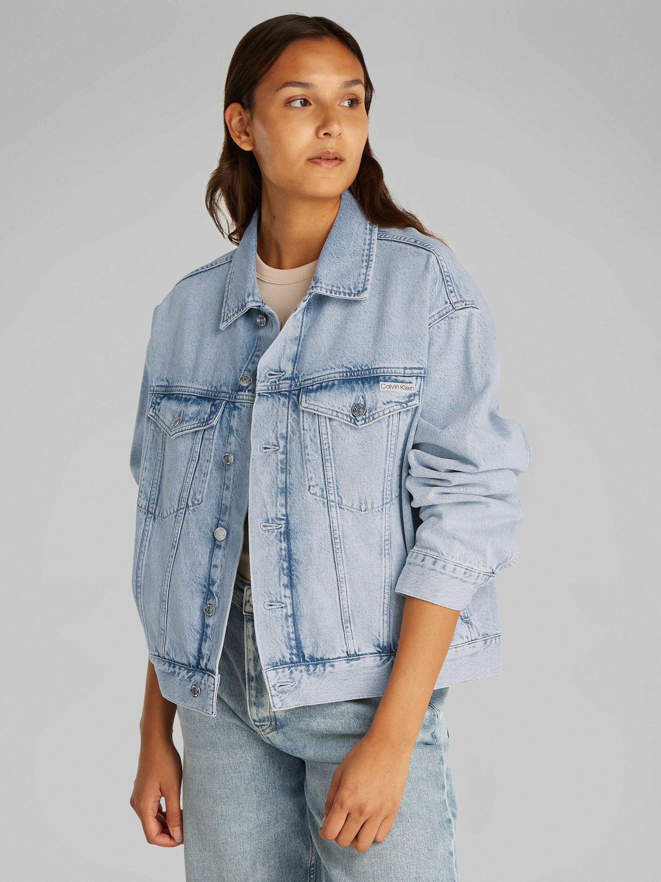 Product image 1 of 7, which shows Calvin Klein Boxy Denim Jacket, Denim Light, XS