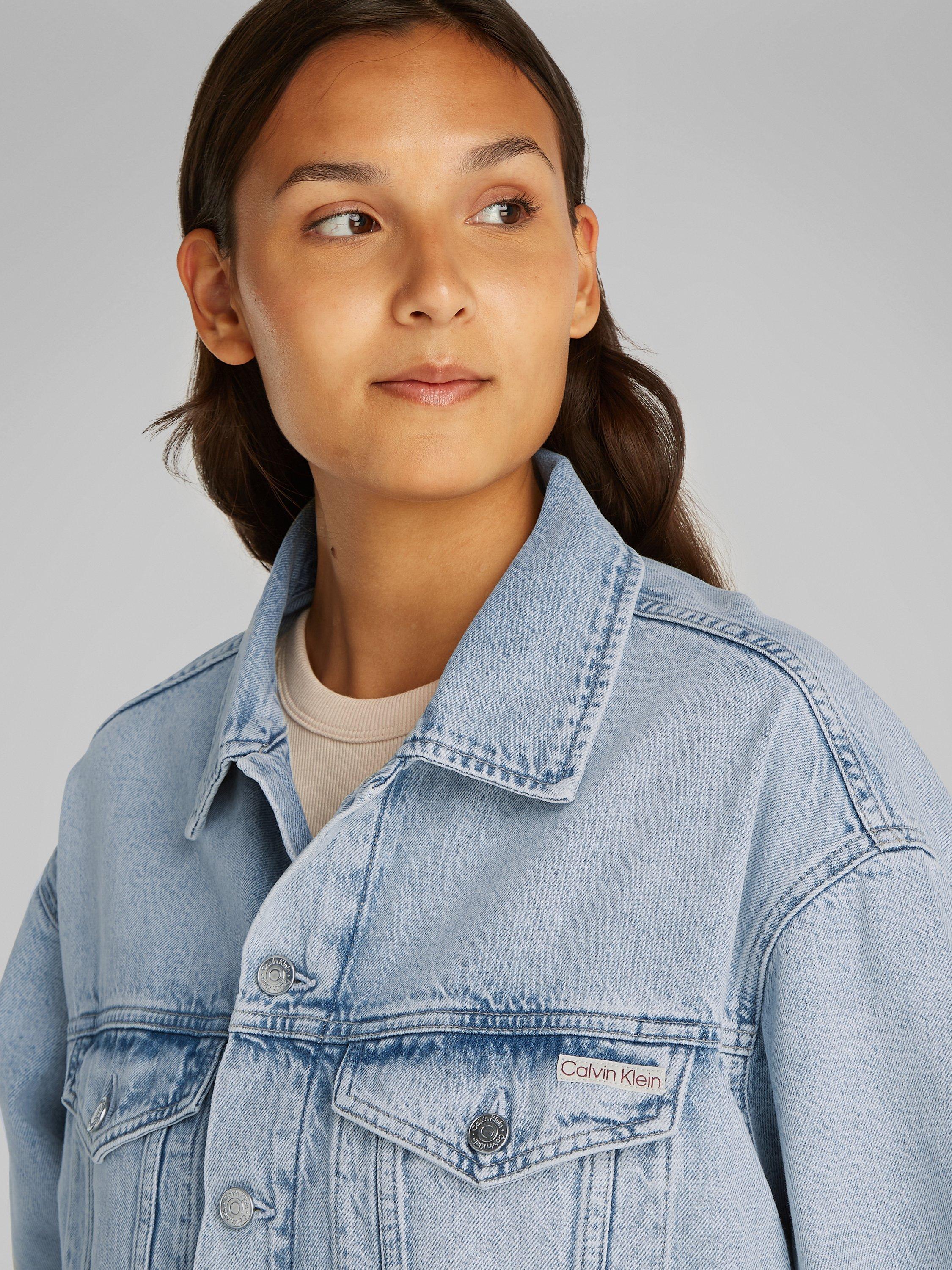 Product image 4 of 7, which shows Calvin Klein Boxy Denim Jacket, Denim Light, XS