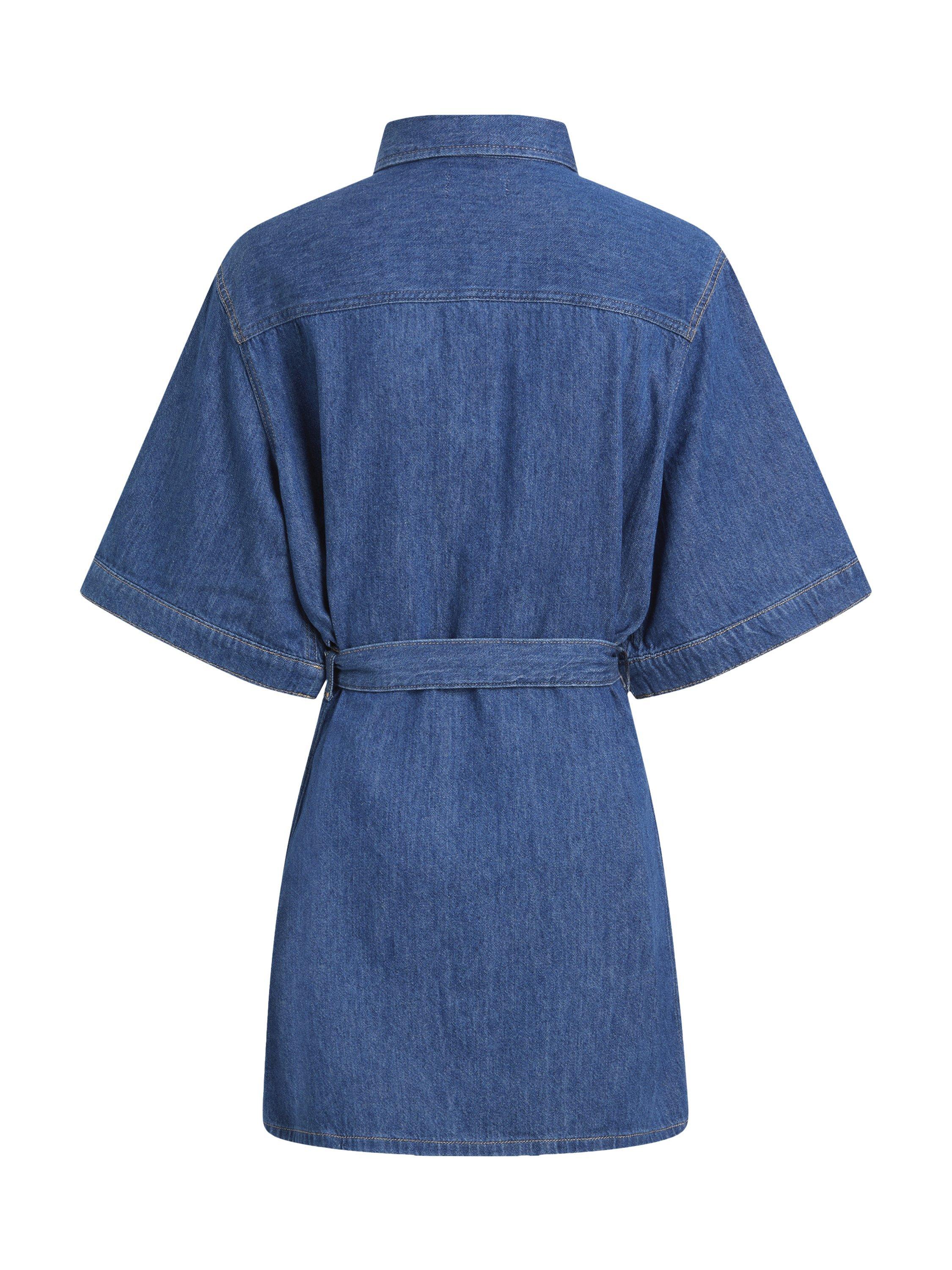 Product image 7 of 7, which shows Calvin Klein Boxy Denim Mini Shirt Dress, Medium Blue, XS