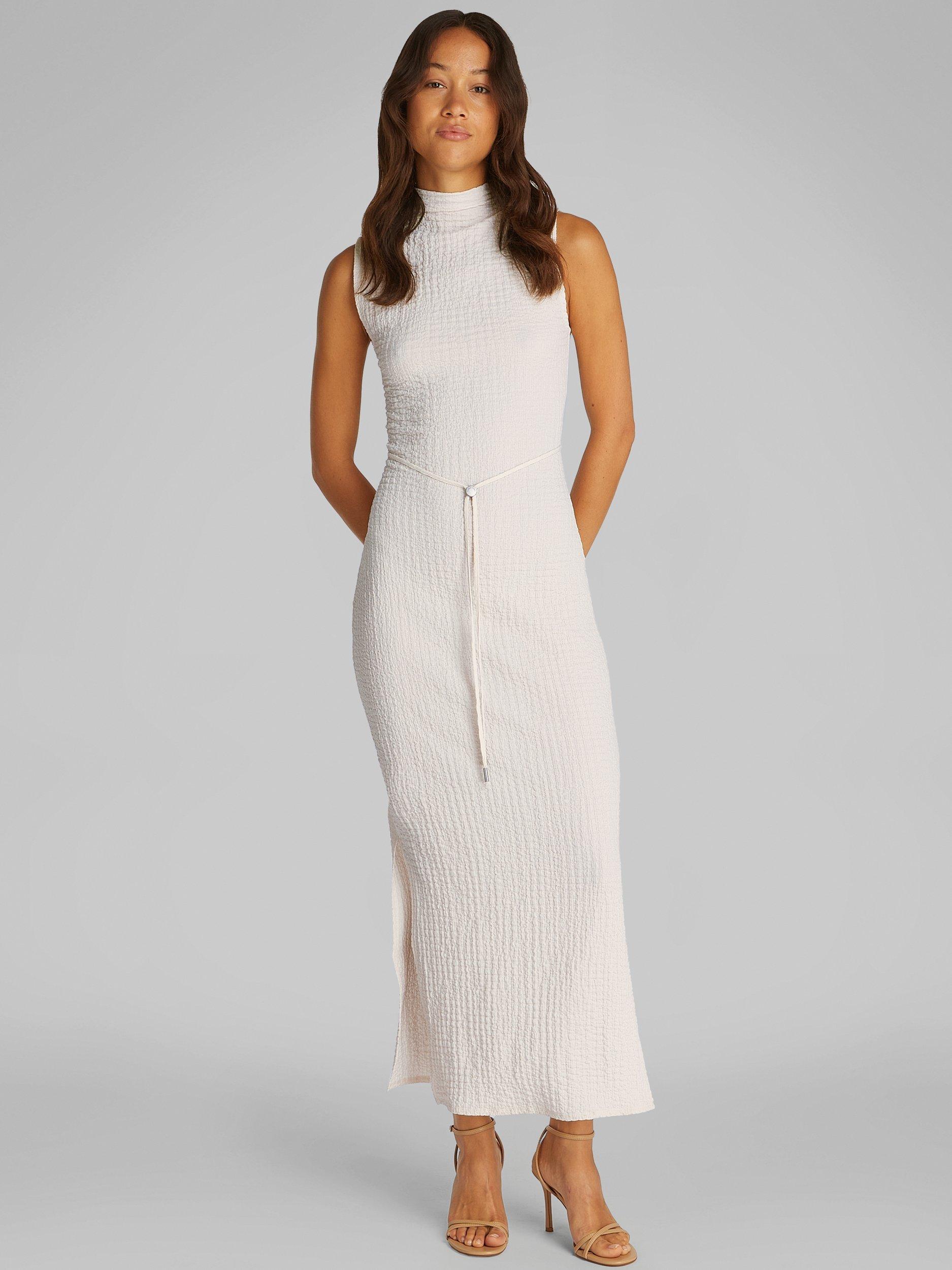 Product image 3 of 8, which shows Calvin Klein Crinkle Jersey Maxi Dress, Tofu, XS