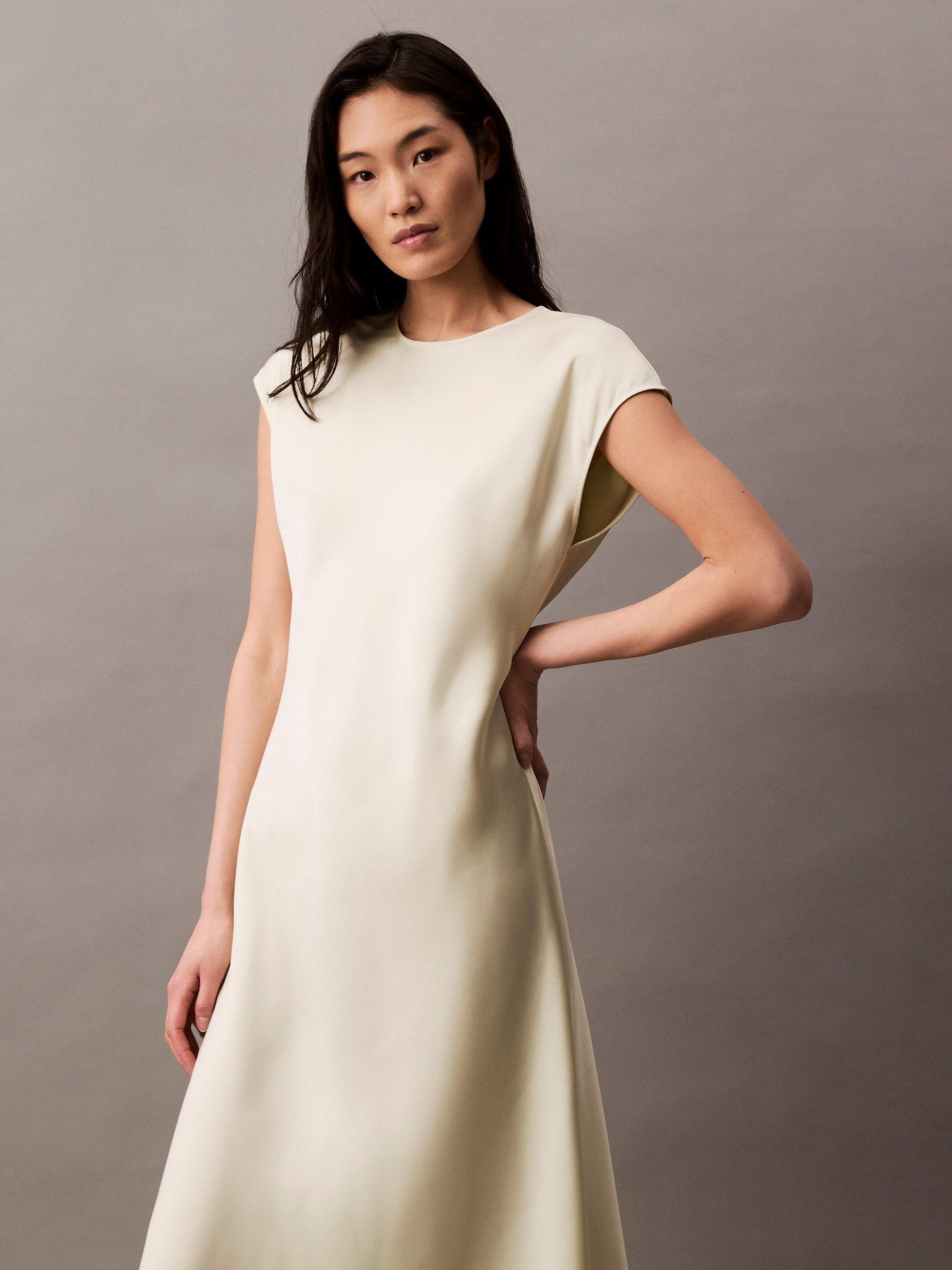 Product image 5 of 7, which shows Calvin Klein Matte Shine Satin Sheath Dress, Aloe Wash, 8