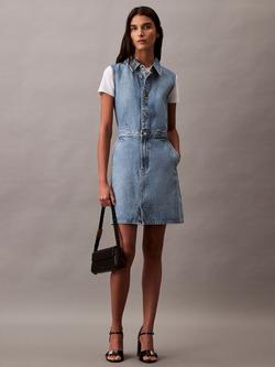 Calvin Klein Sleeveless Denim Trucker Dress, Sage Stone, Sage Stone