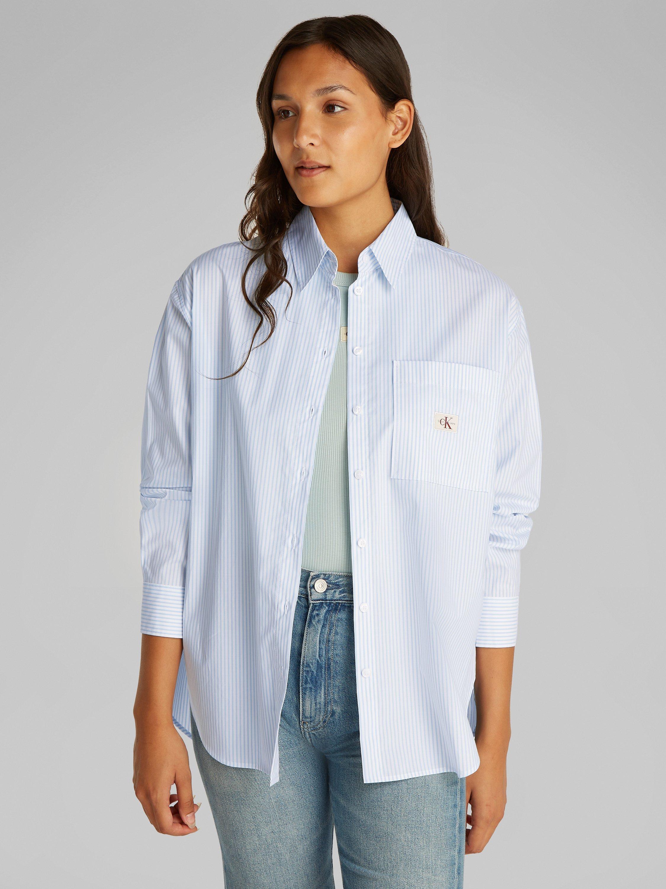 Product image 1 of 6, which shows Calvin Klein Relaxed Cotton Long Sleeve Shirt, Blue/Multi, M