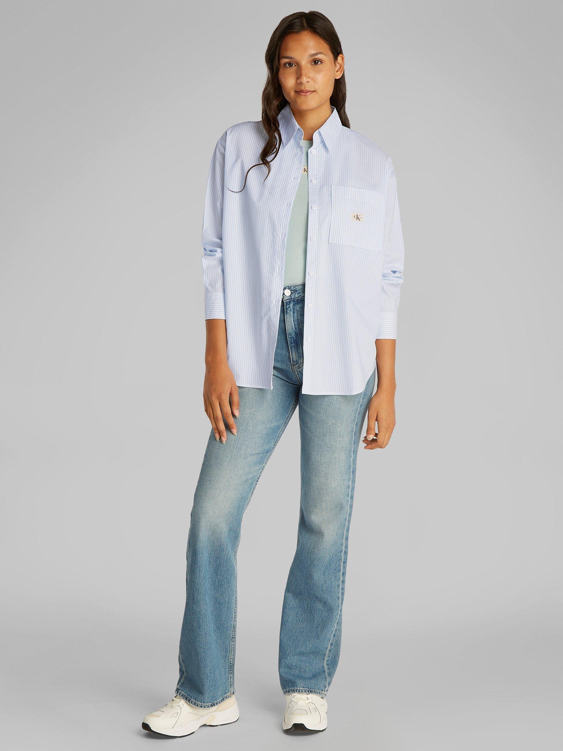 Product image 2 of 6, which shows Calvin Klein Relaxed Cotton Long Sleeve Shirt, Blue/Multi, M