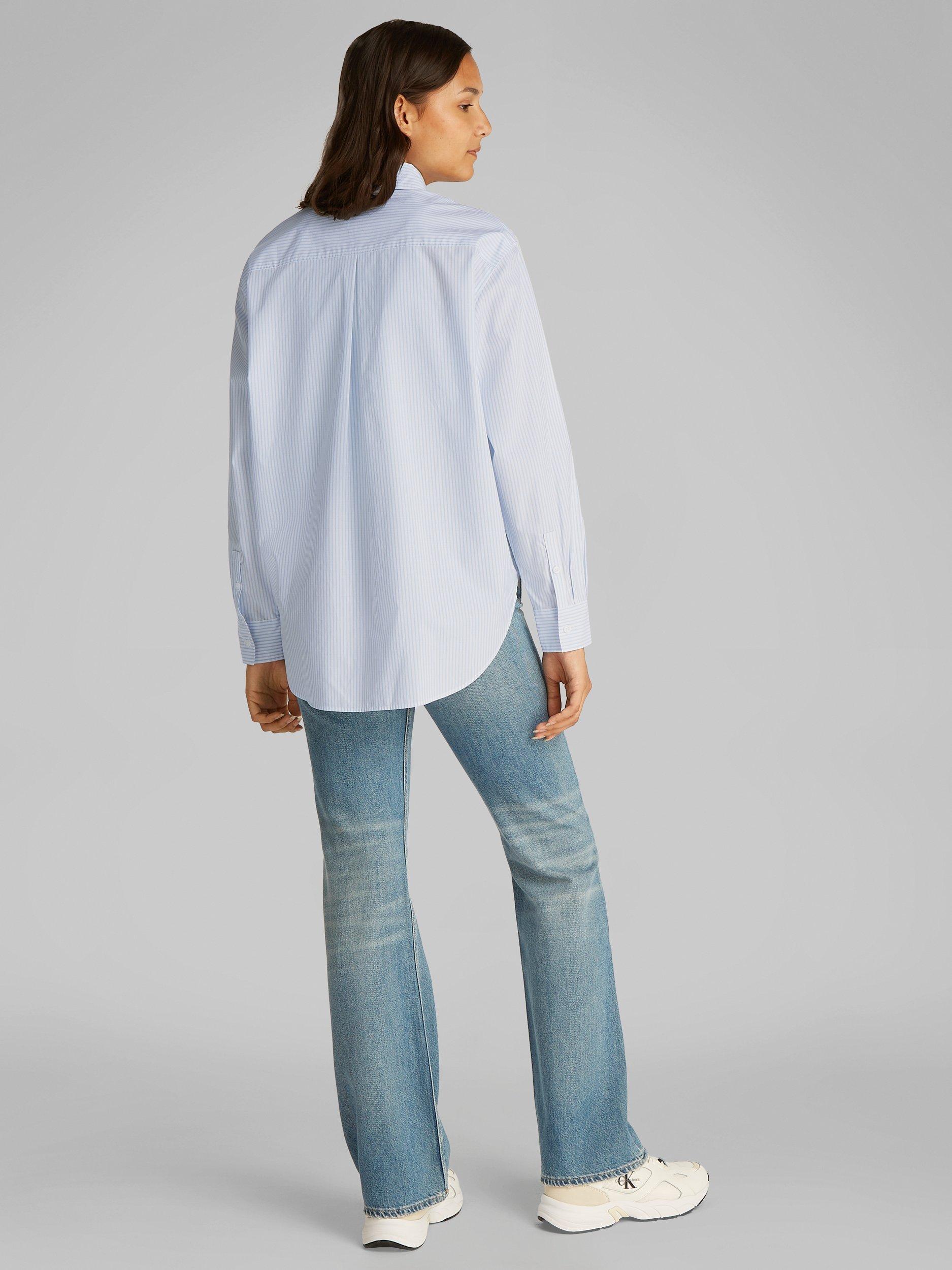 Product image 3 of 6, which shows Calvin Klein Relaxed Cotton Long Sleeve Shirt, Blue/Multi, M