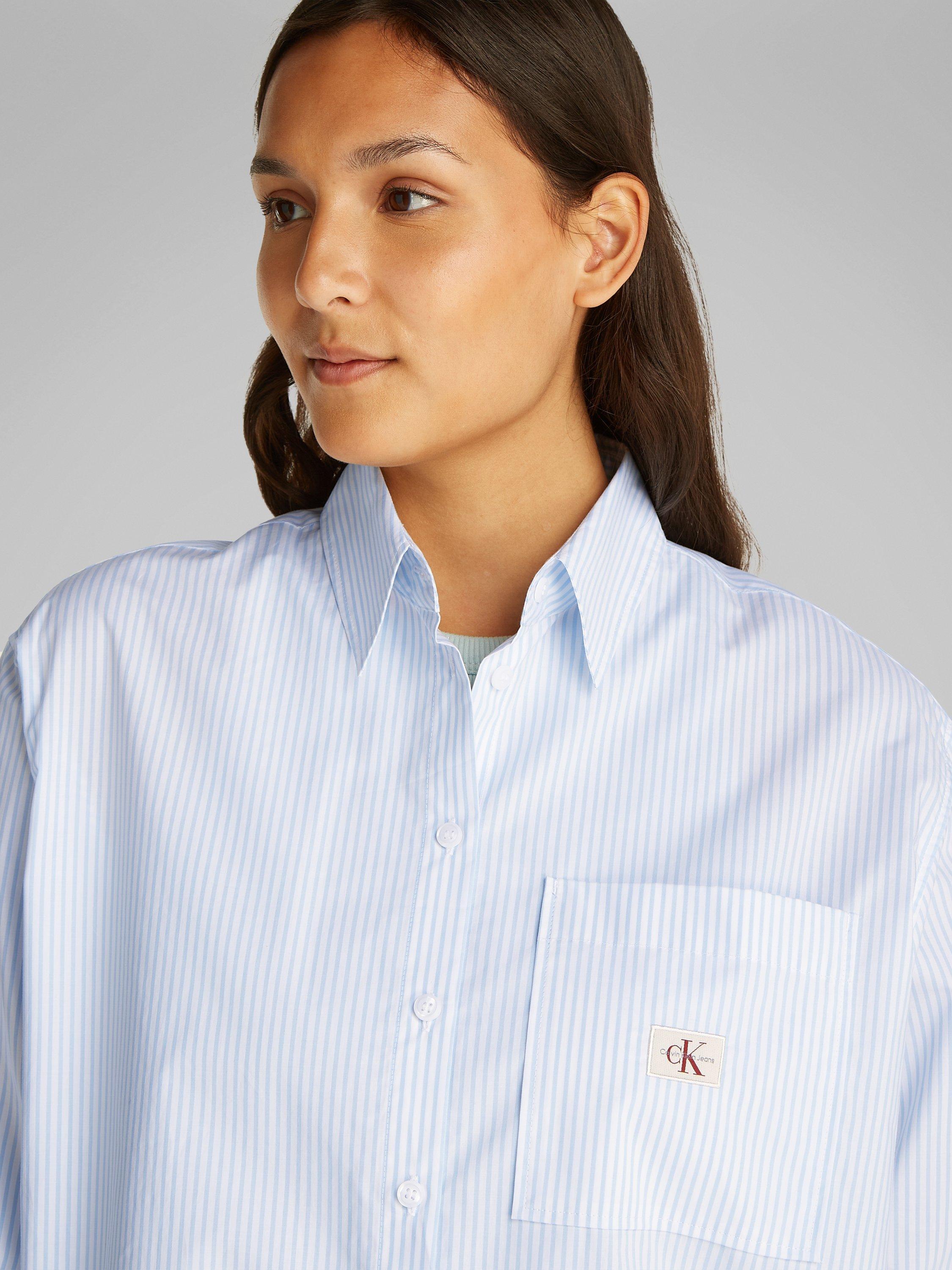 Product image 4 of 6, which shows Calvin Klein Relaxed Cotton Long Sleeve Shirt, Blue/Multi, M